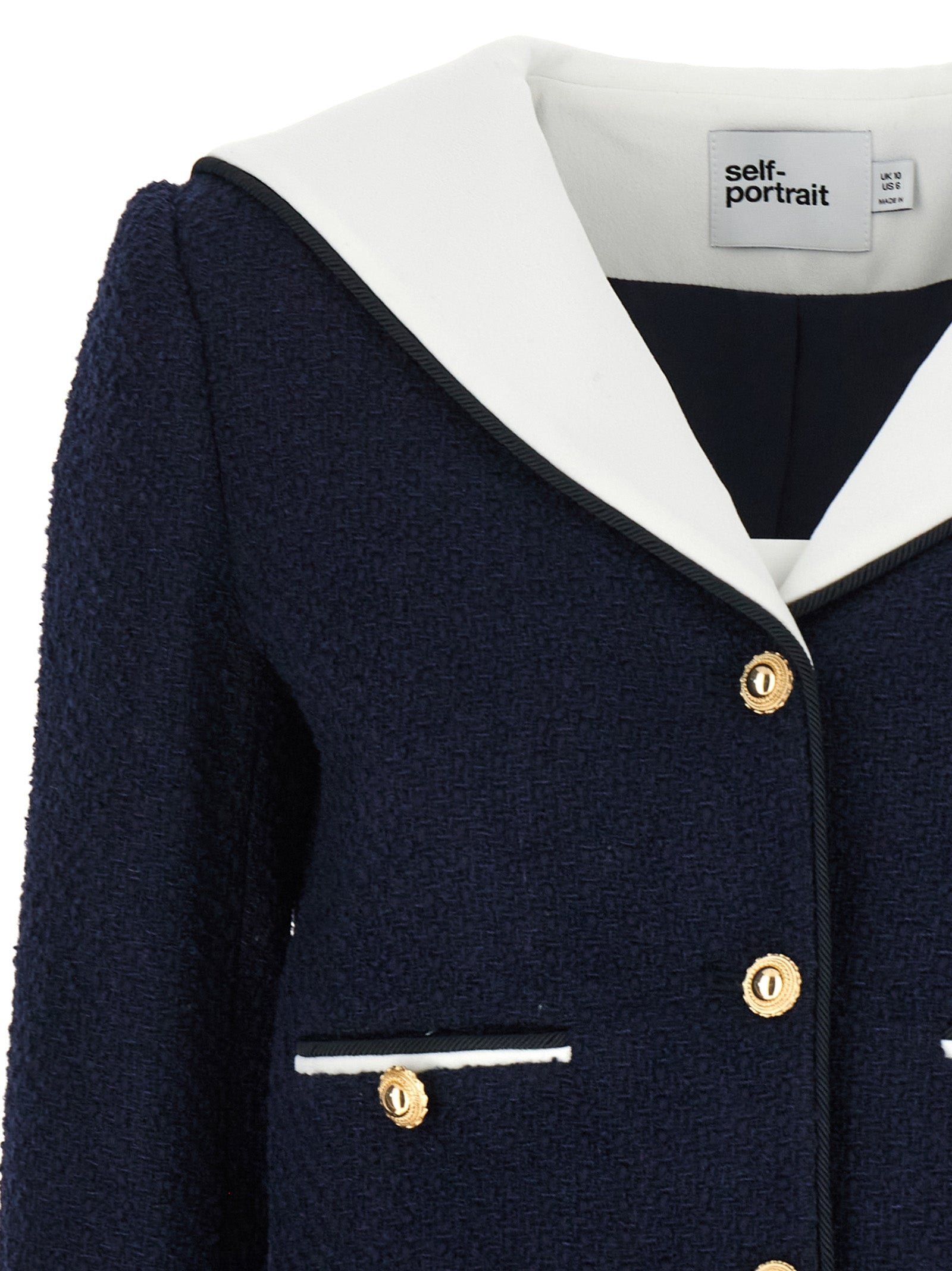 Self Portrait 'Navy Boucle Contrast Collar' Blazer