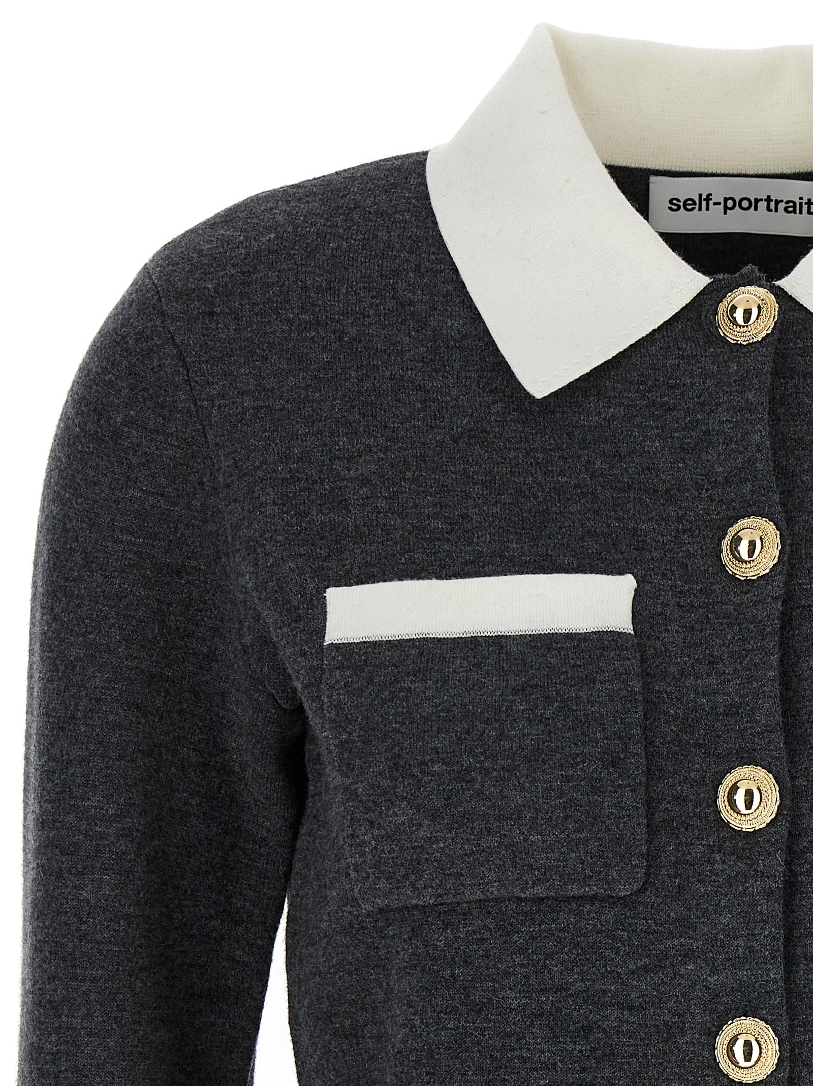 Self Portrait 'Grey Contrast Collar' Cardigan