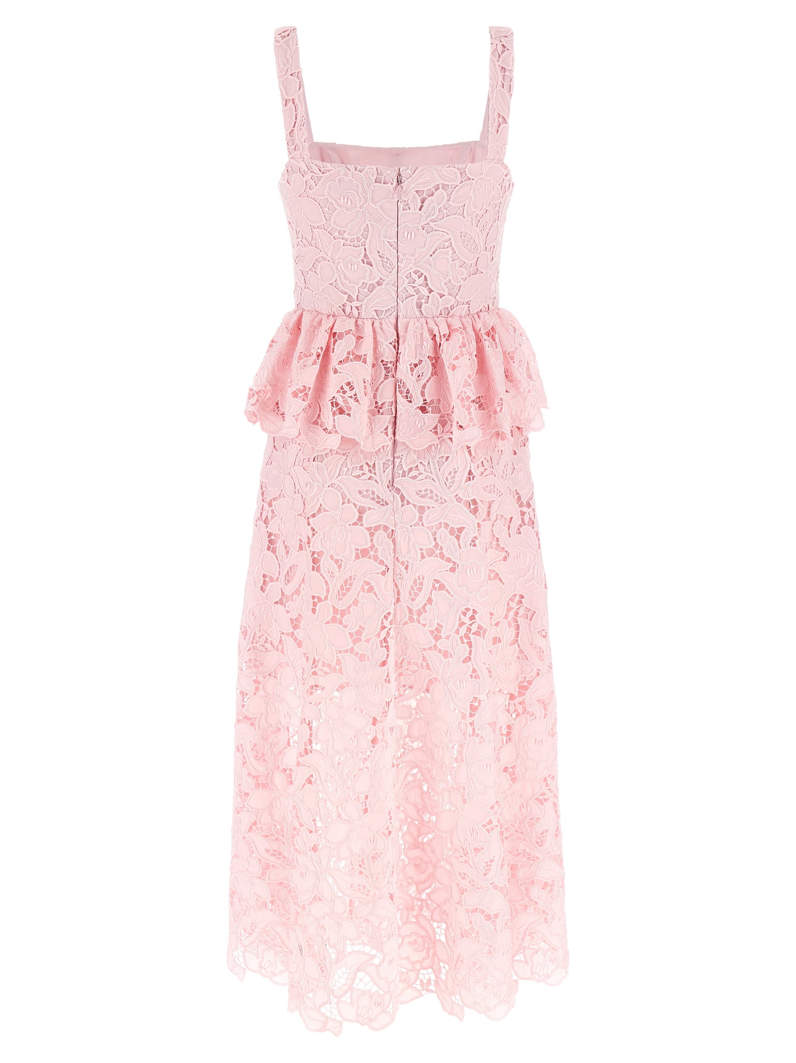 Self Portrait 'Pink Lace Peplum Midi' Dress