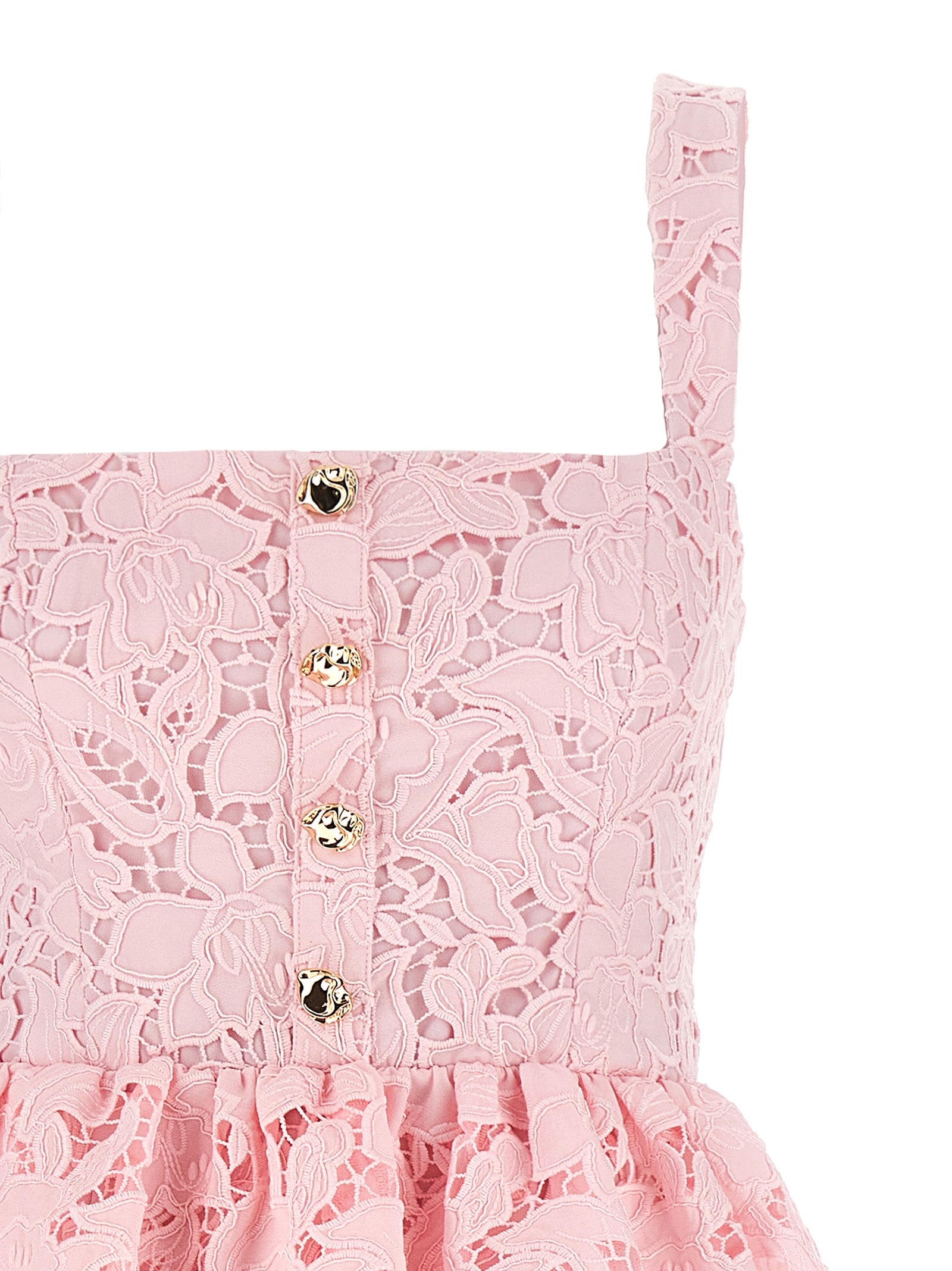 Self Portrait 'Pink Lace Peplum Midi' Dress