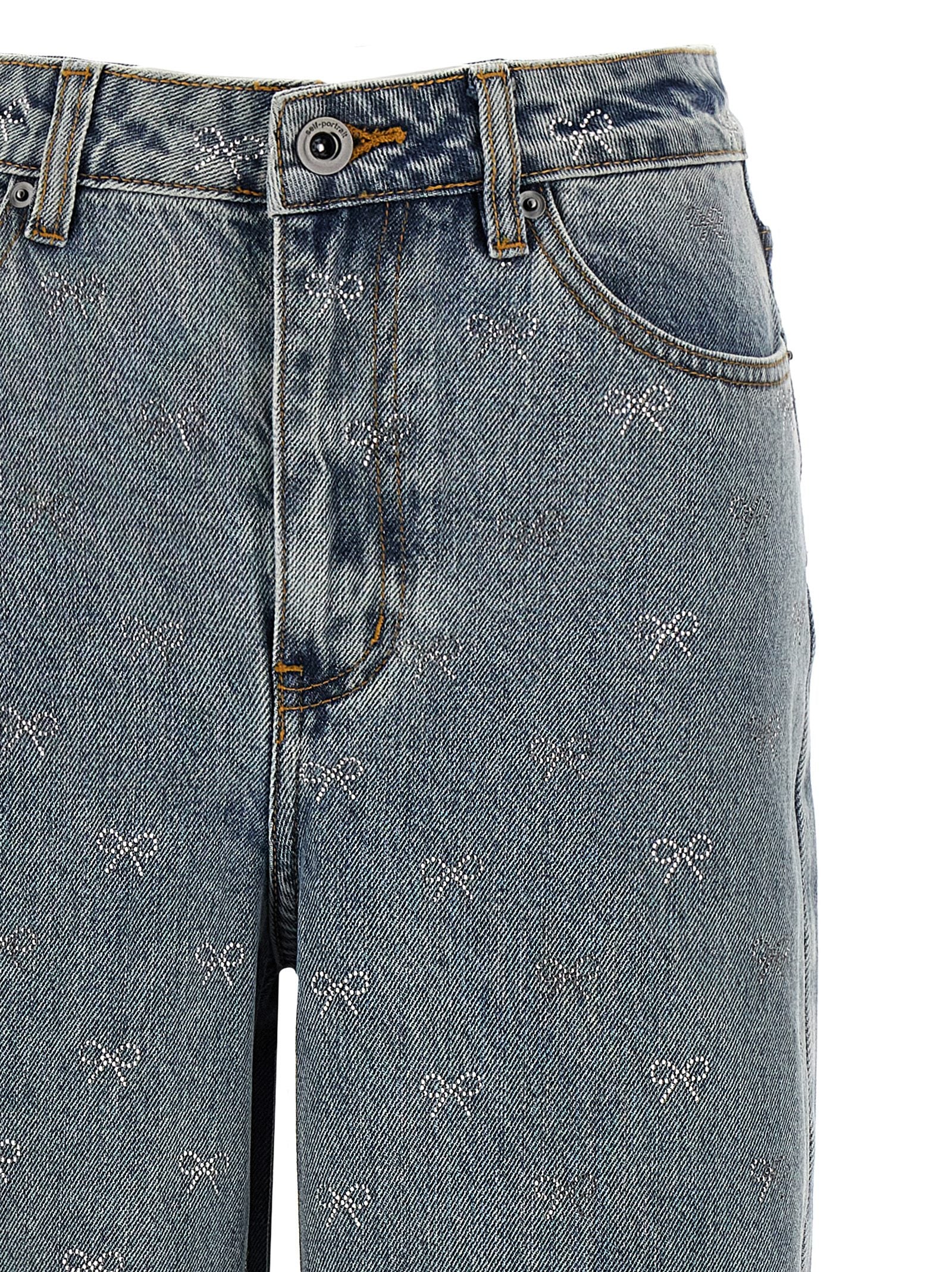 Self Portrait 'Light Blue Diamante Bow' Jeans