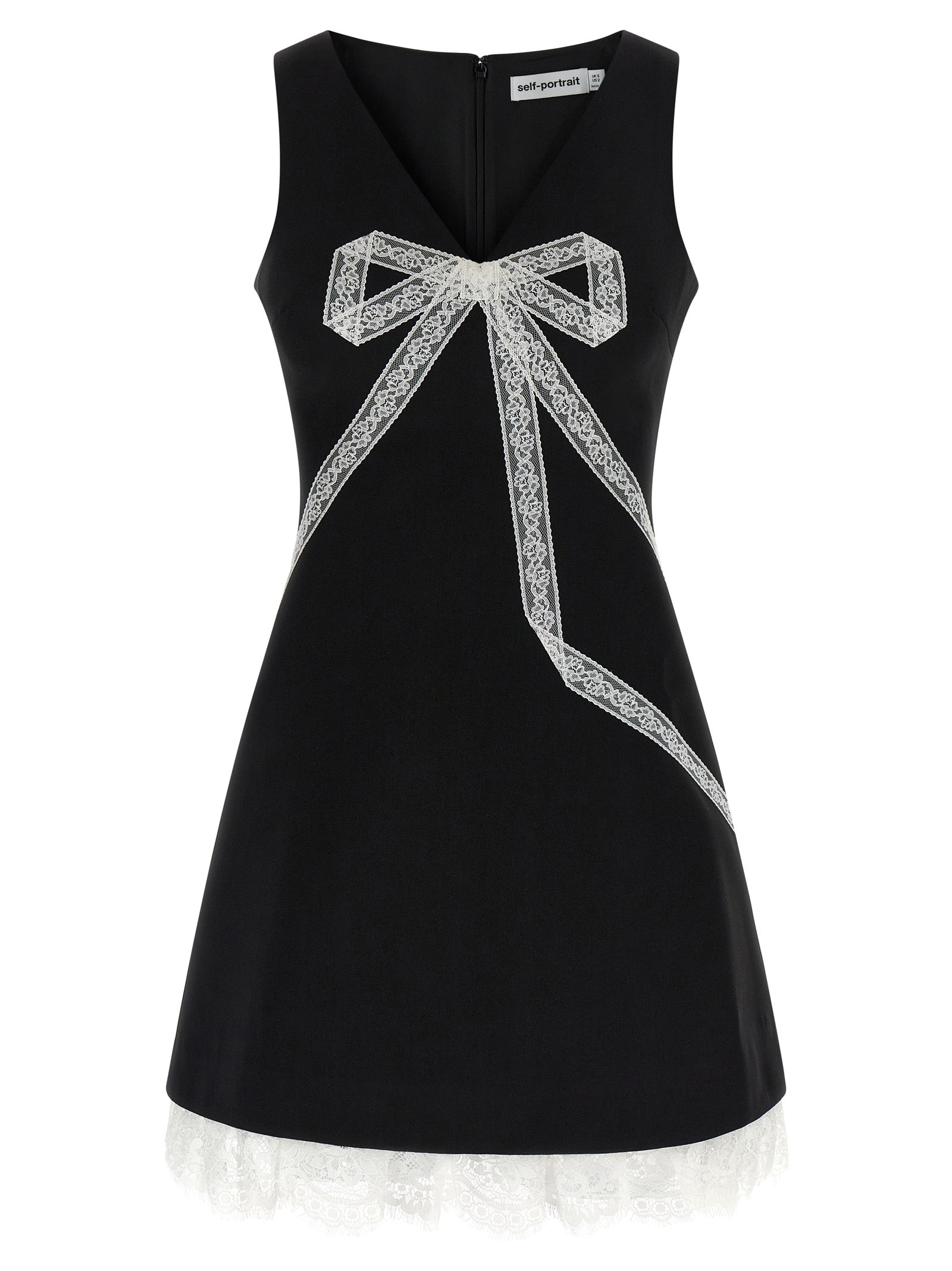 Self Portrait 'Black Crêpe Bow Lace Mini' Dress