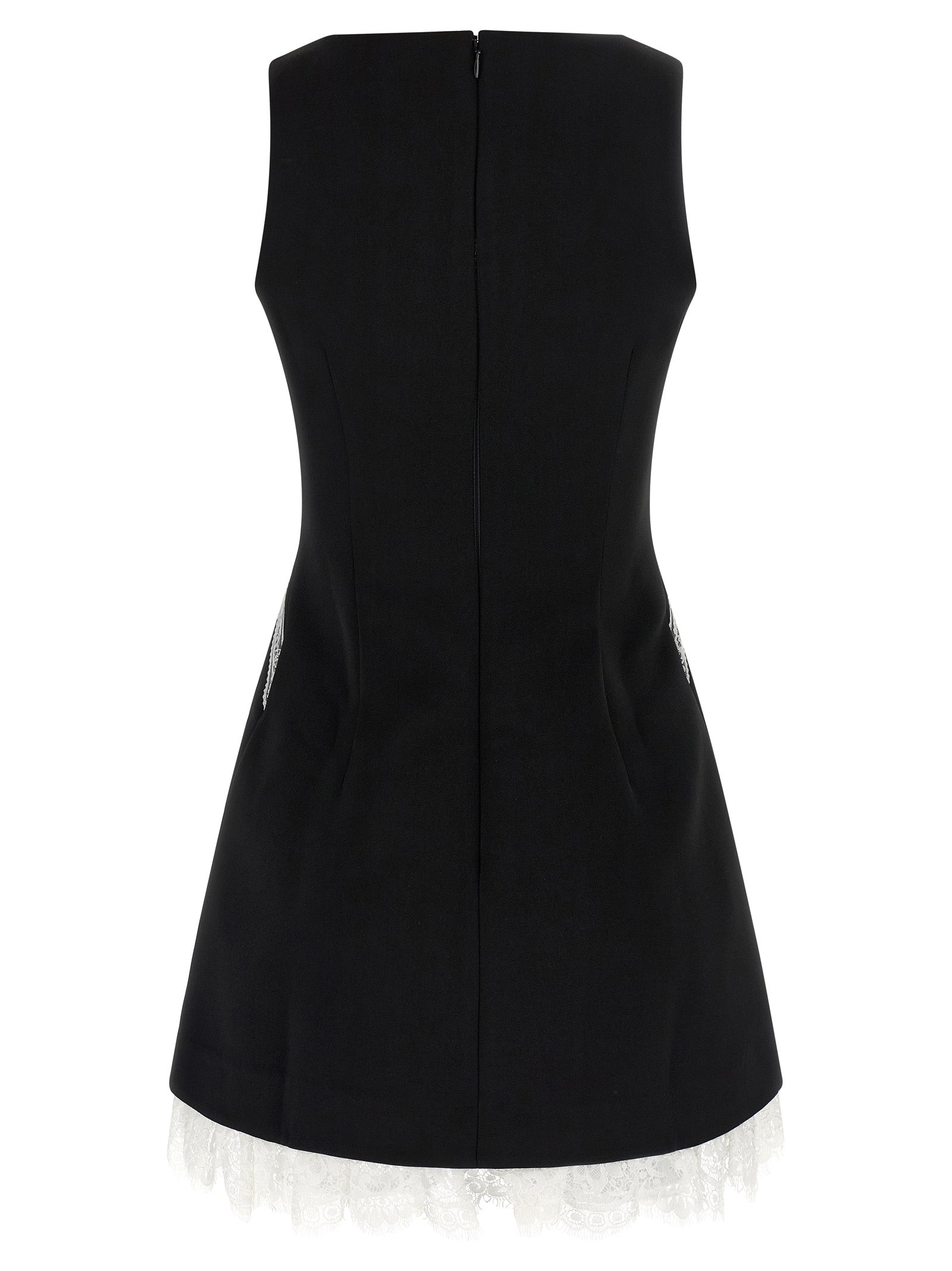 Self Portrait 'Black Crêpe Bow Lace Mini' Dress