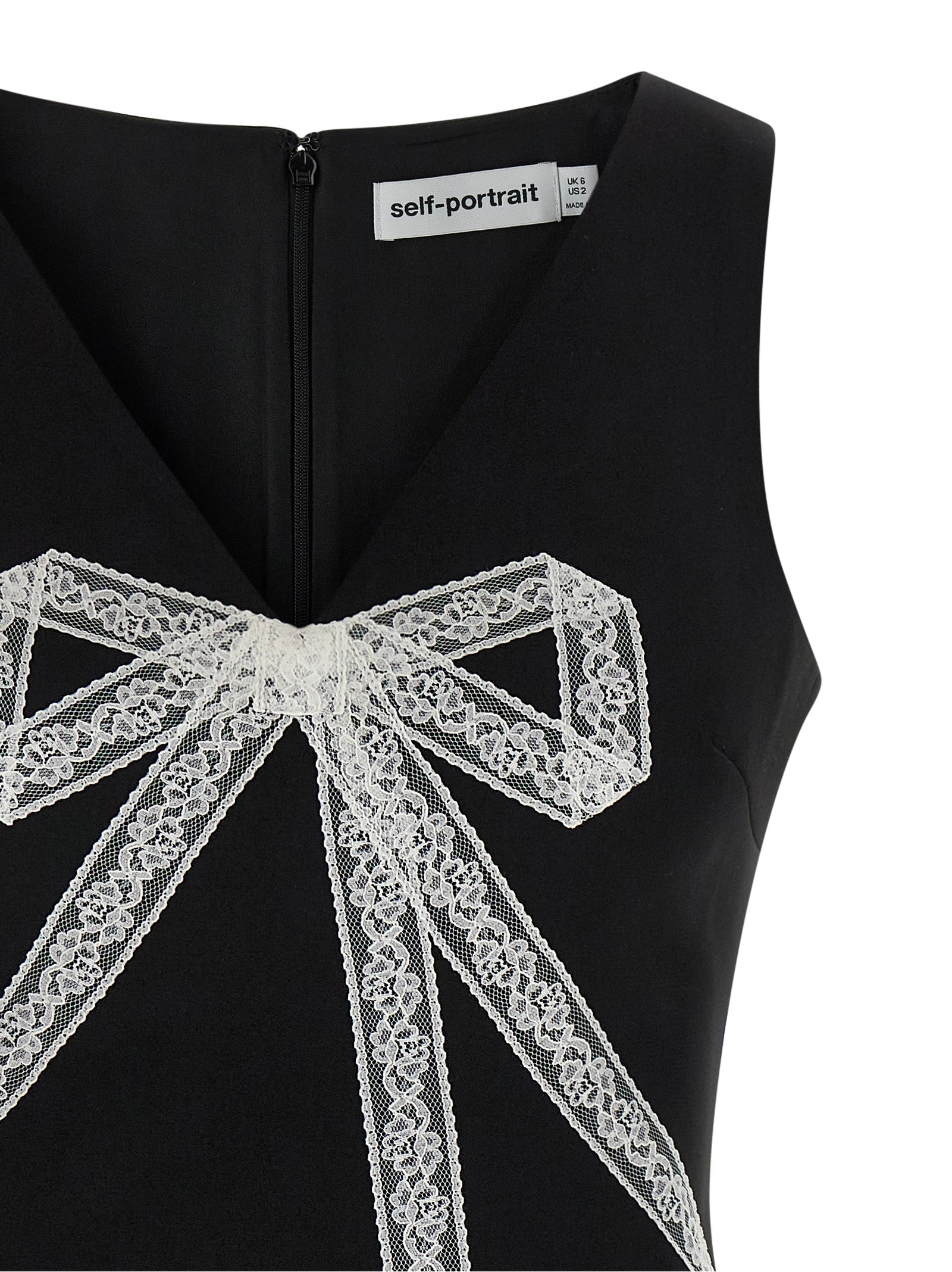 Self Portrait 'Black Crêpe Bow Lace Mini' Dress