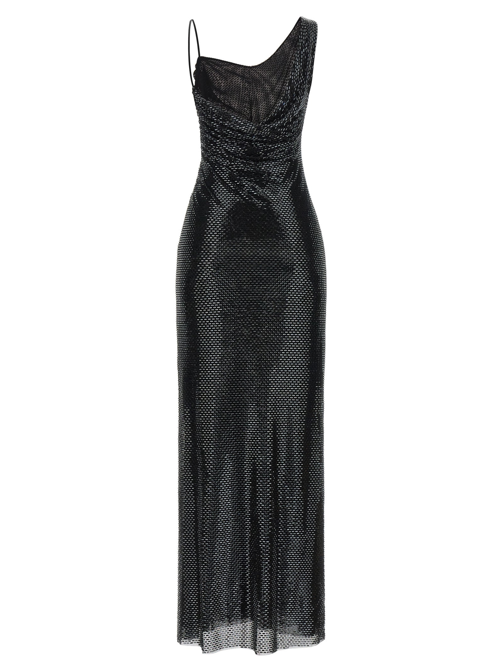 Self Portrait 'Black Rhinestone Draped Maxi' Dress