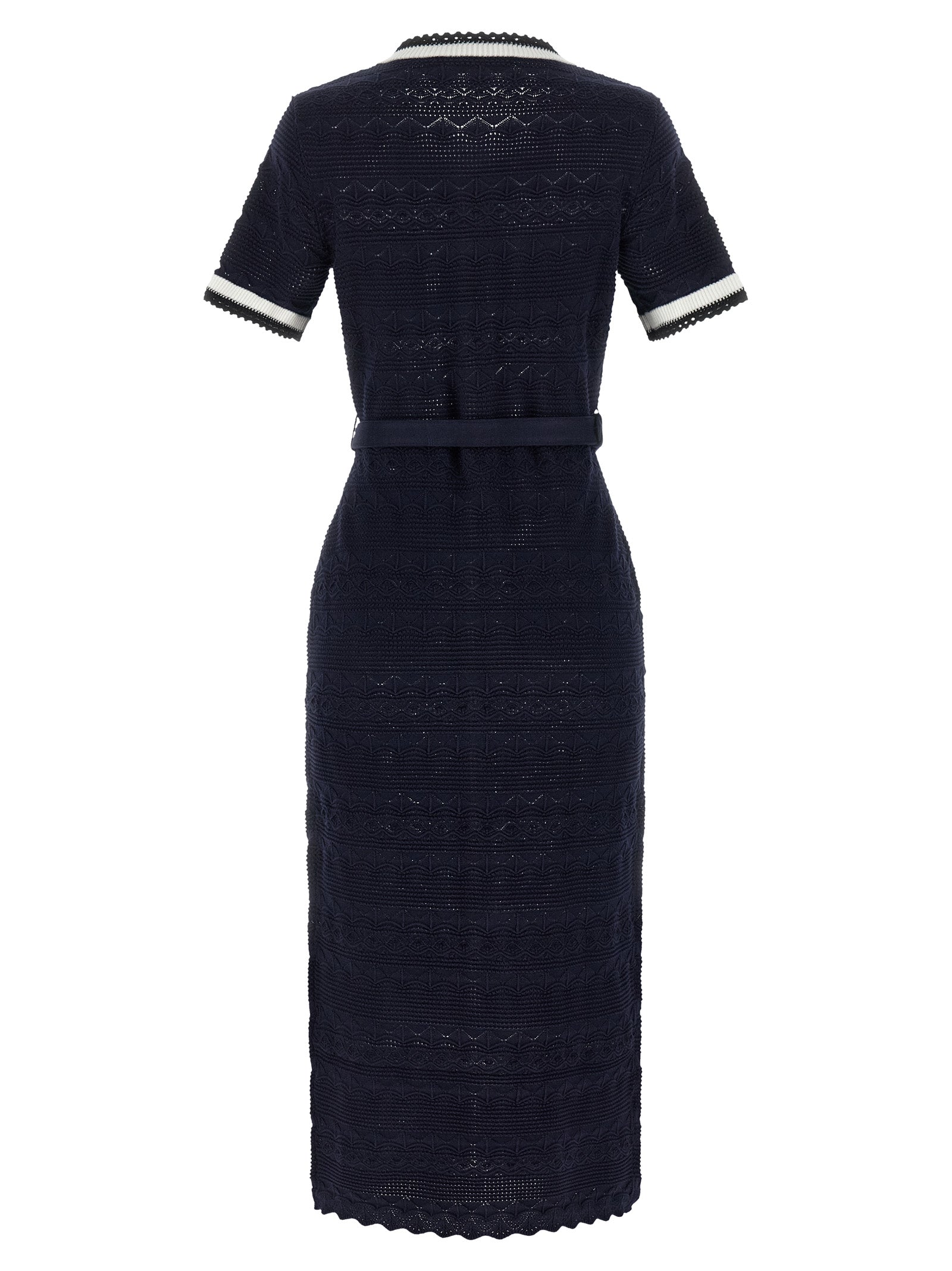 Self Portrait 'Navy Pointelle Knit Midi' Dress