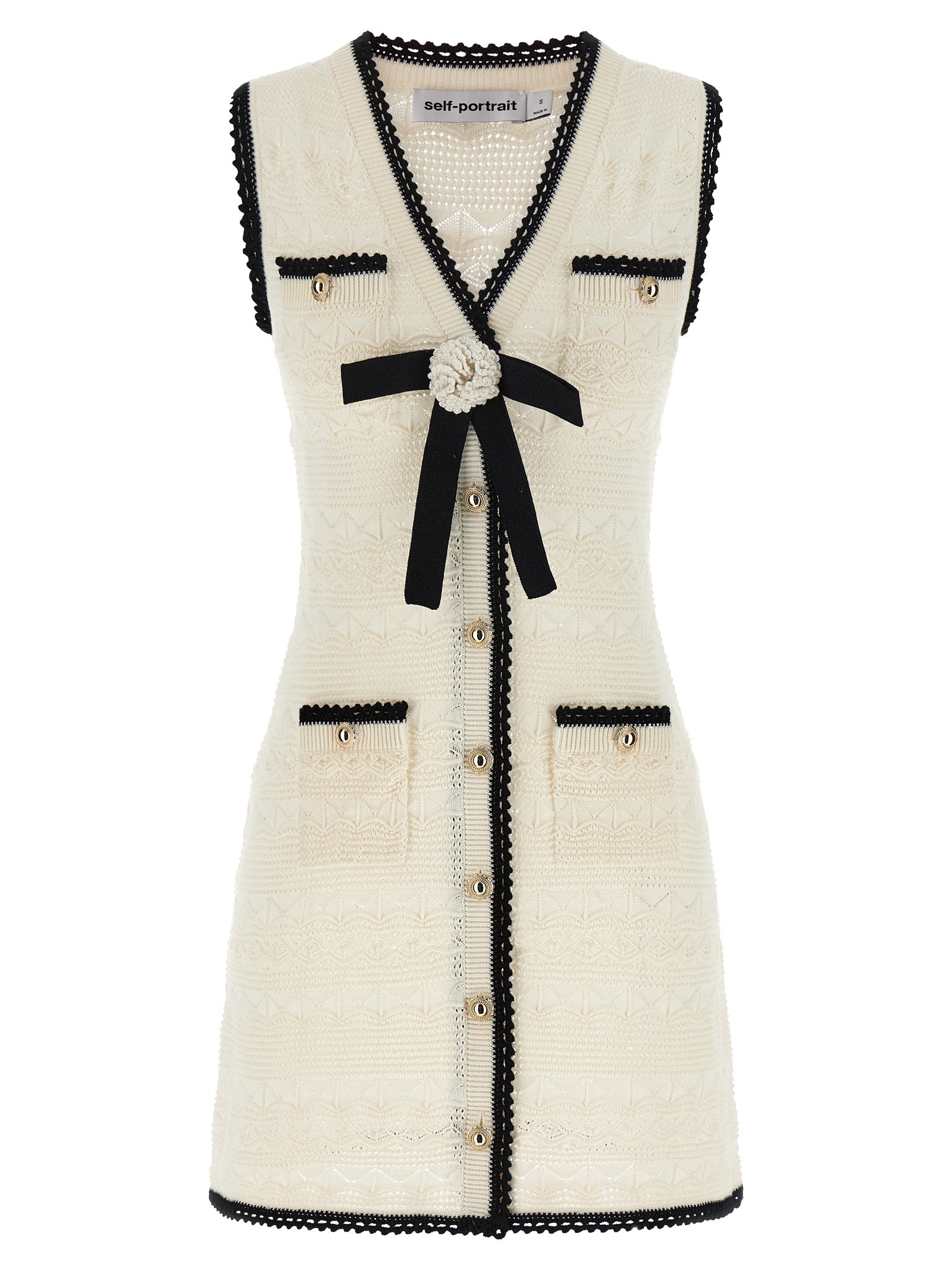 Self Portrait 'White Pointelle Knit Mini' Dress