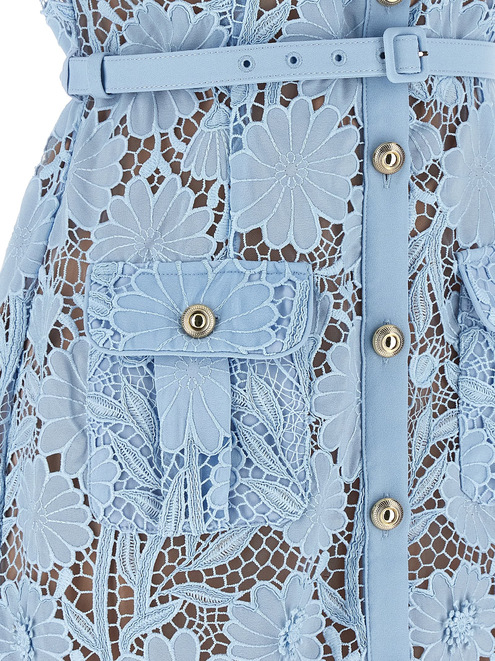 Self Portrait 'Blue Lace Tie Neck Midi' Dress