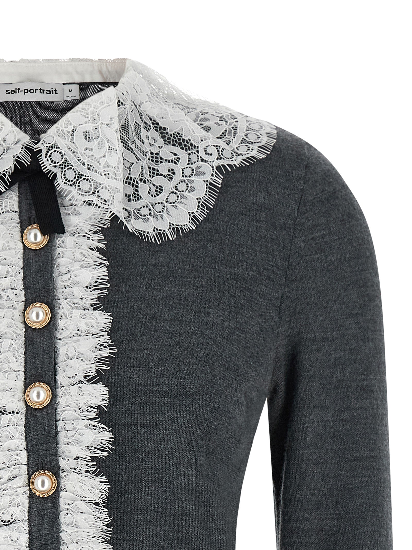 Self Portrait 'Grey Lace Collar Knit' Cardigan