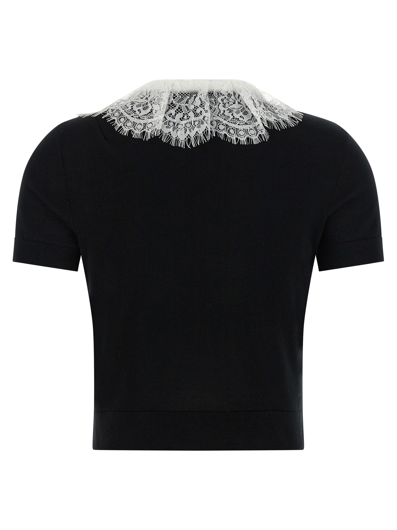 Self Portrait 'Black Knit Lace Collar' Top