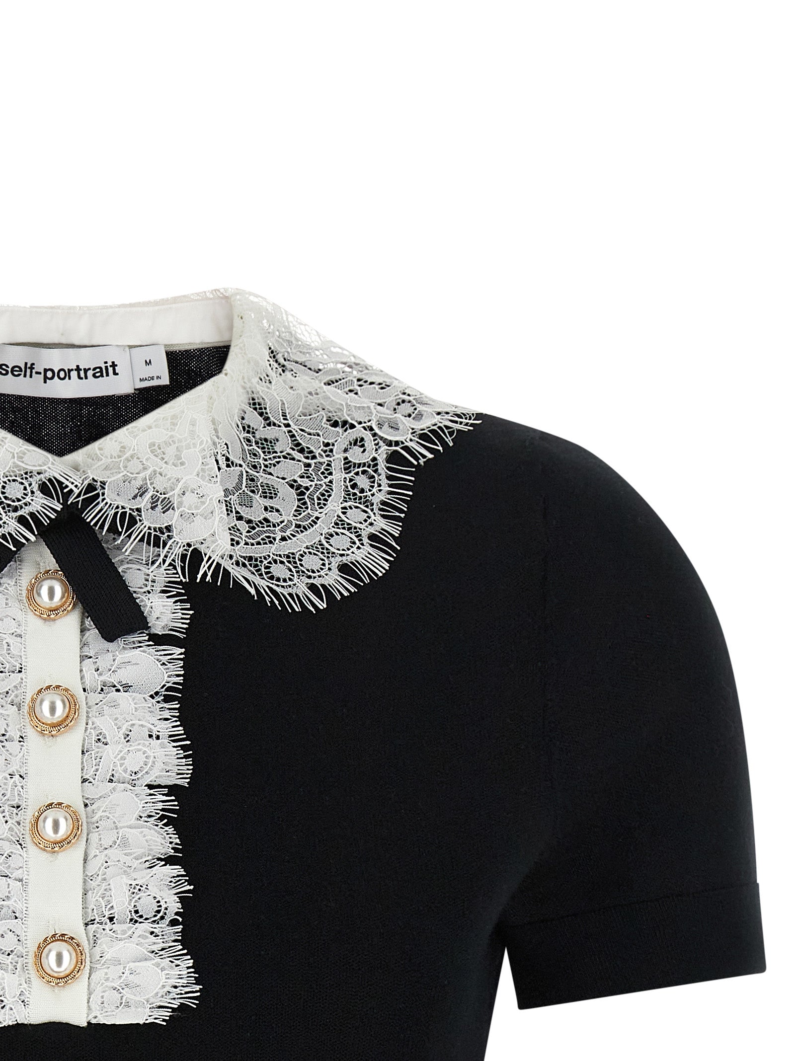 Self Portrait 'Black Knit Lace Collar' Top