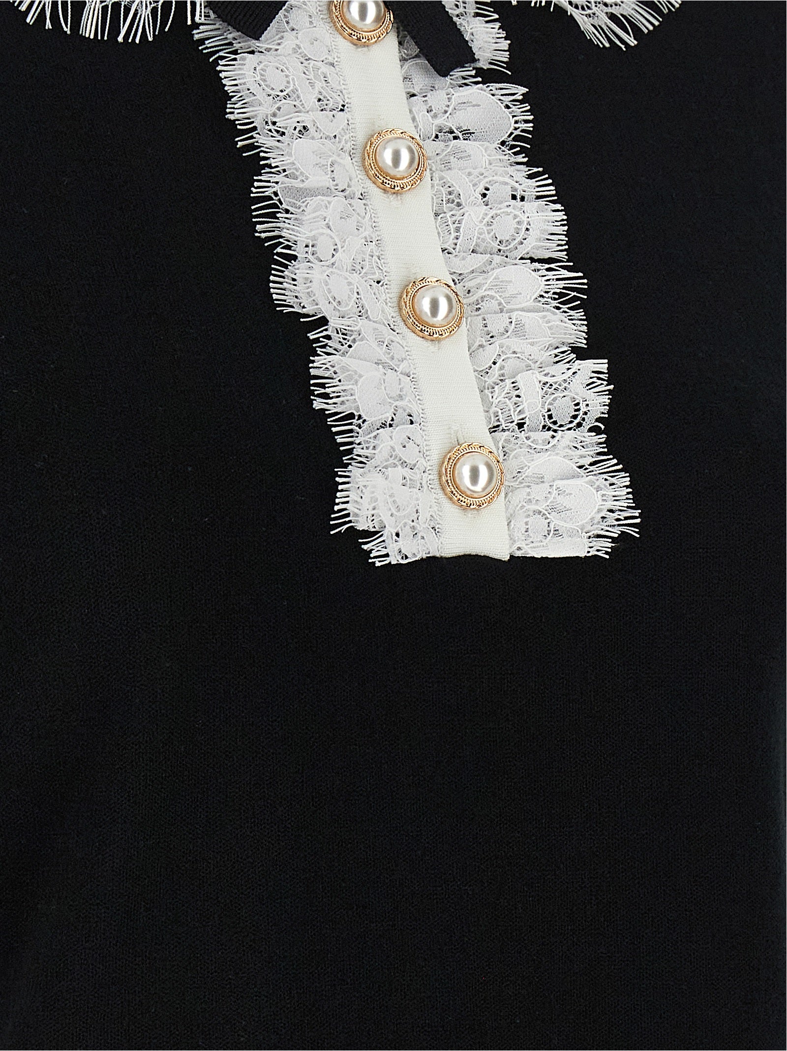Self Portrait 'Black Knit Lace Collar' Top