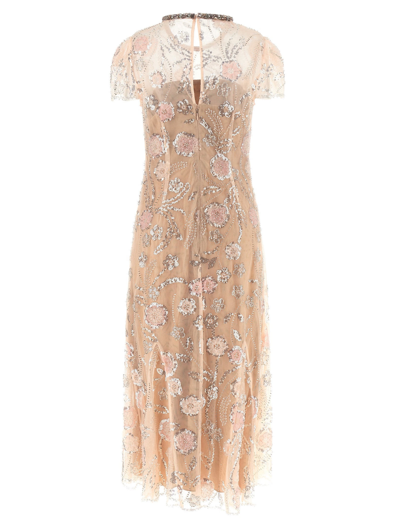 Self Portrait 'Pink Flower Sequin Embellished Midi' Dress