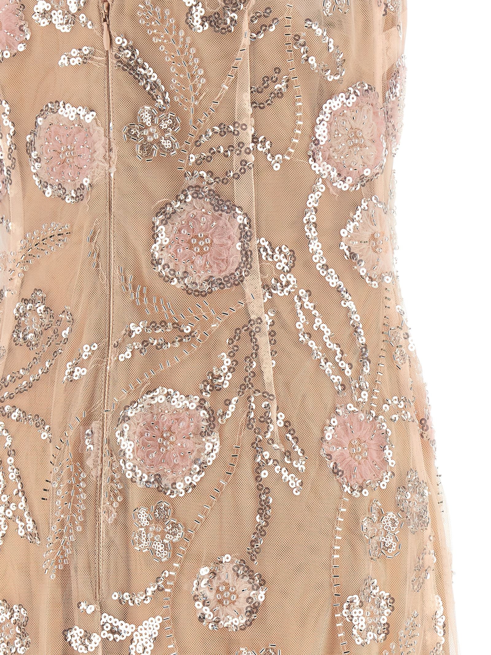 Self Portrait 'Pink Flower Sequin Embellished Midi' Dress