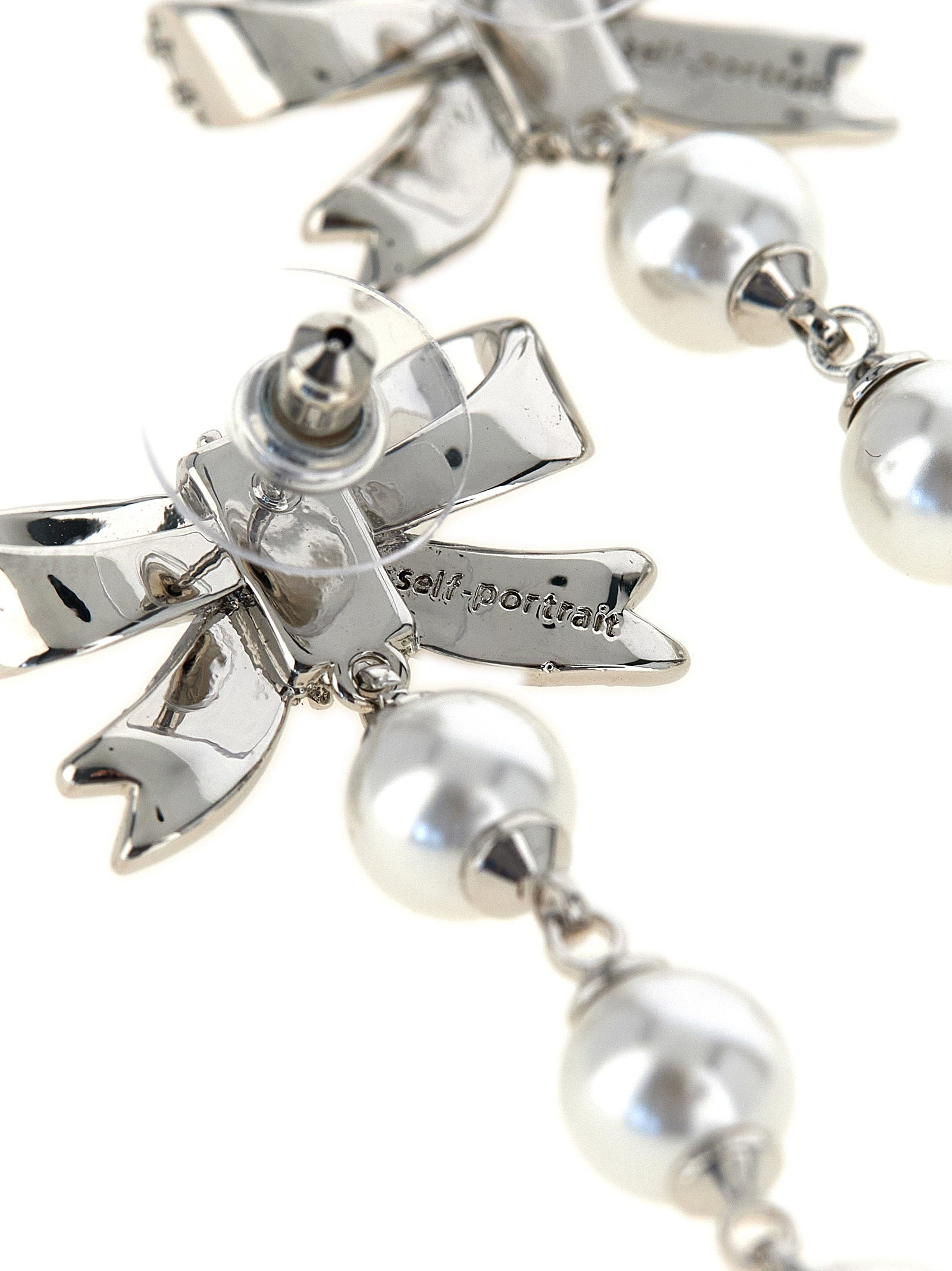 Self Portrait 'Crystal Bow Pearl Droplet' Earrings