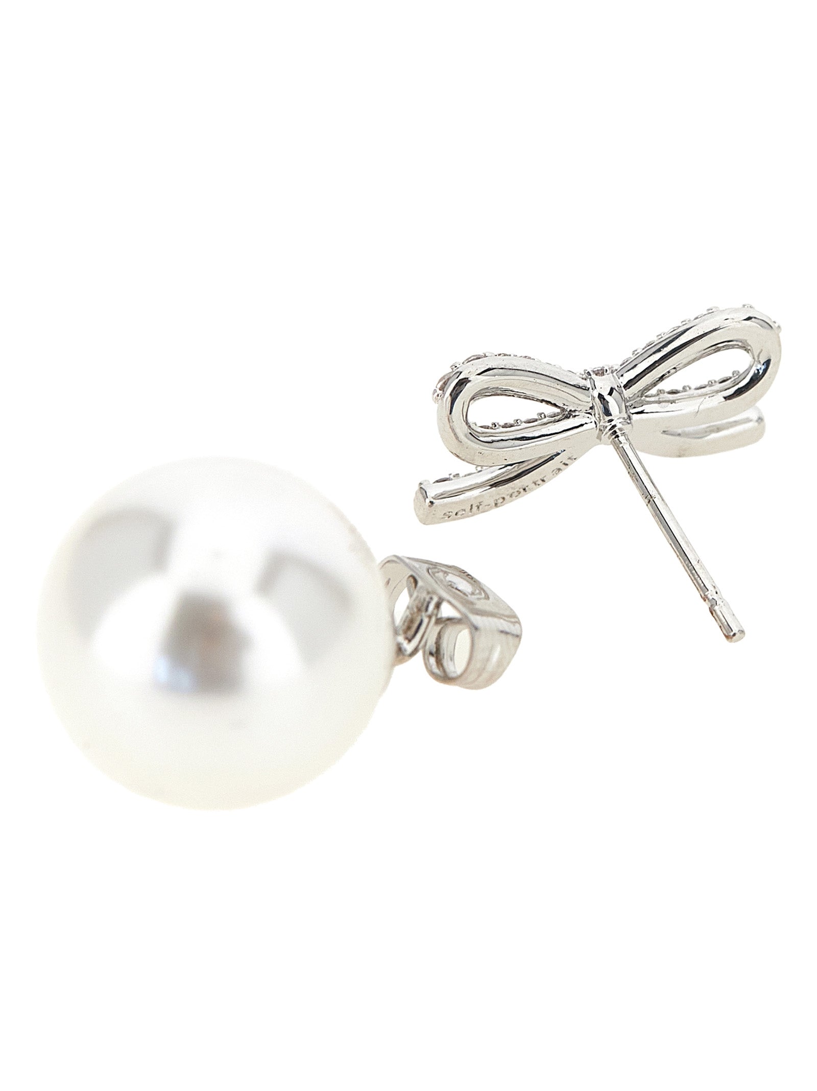 Self Portrait 'Crystal Bow Pearl Back' Earrings