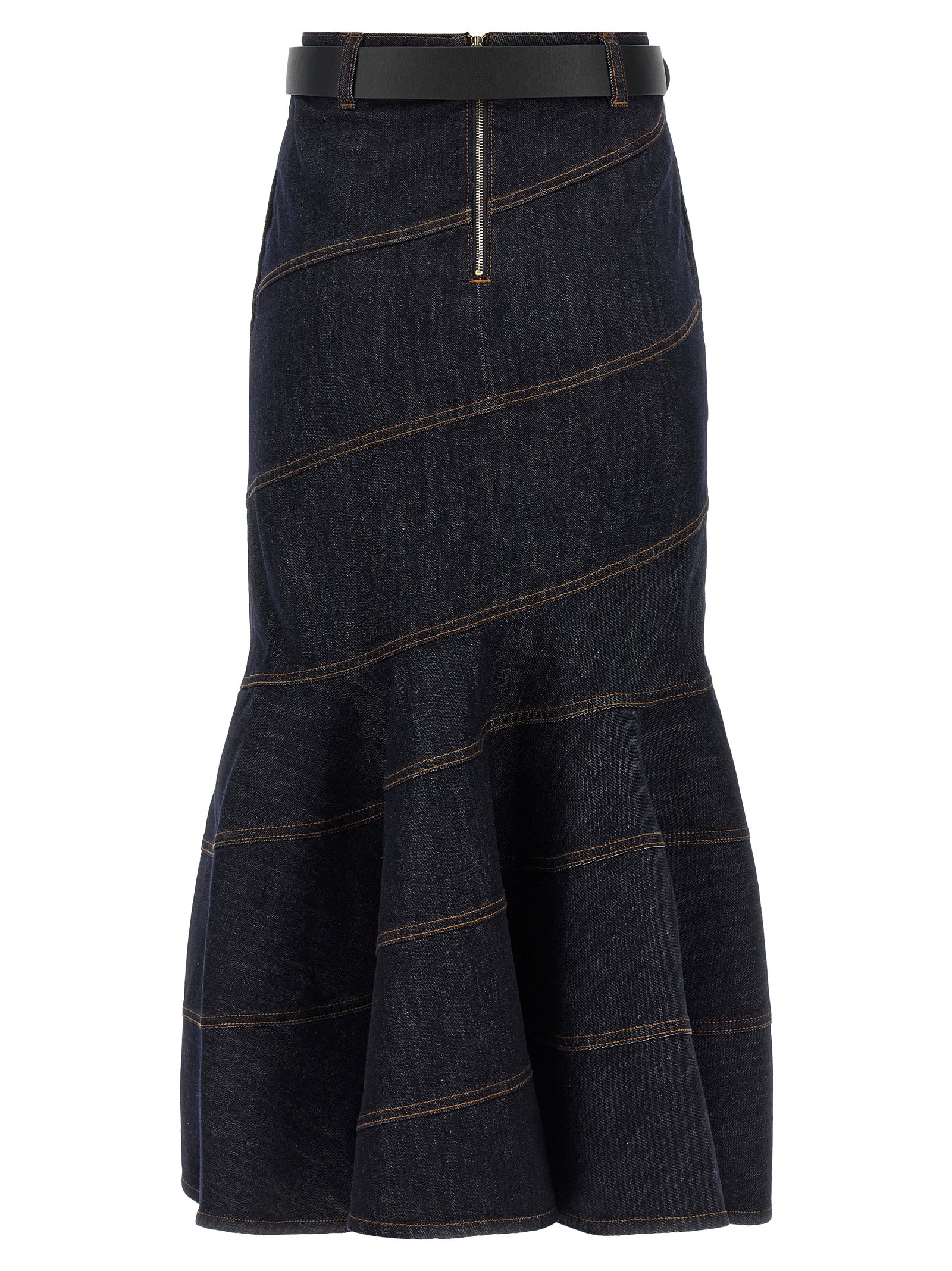 Self Portrait 'Indigo Denim Belted Midi' Skirt