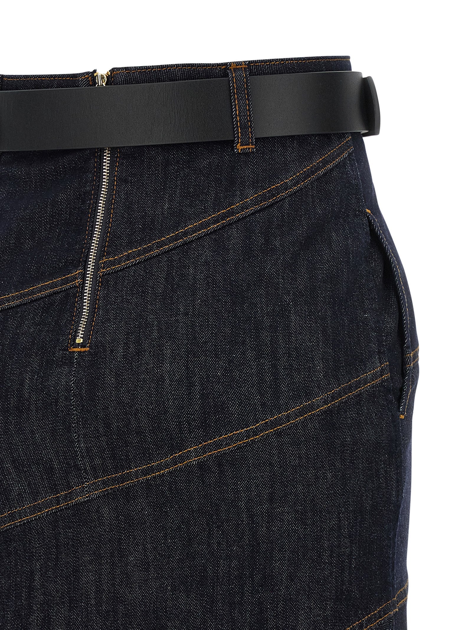 Self Portrait 'Indigo Denim Belted Midi' Skirt