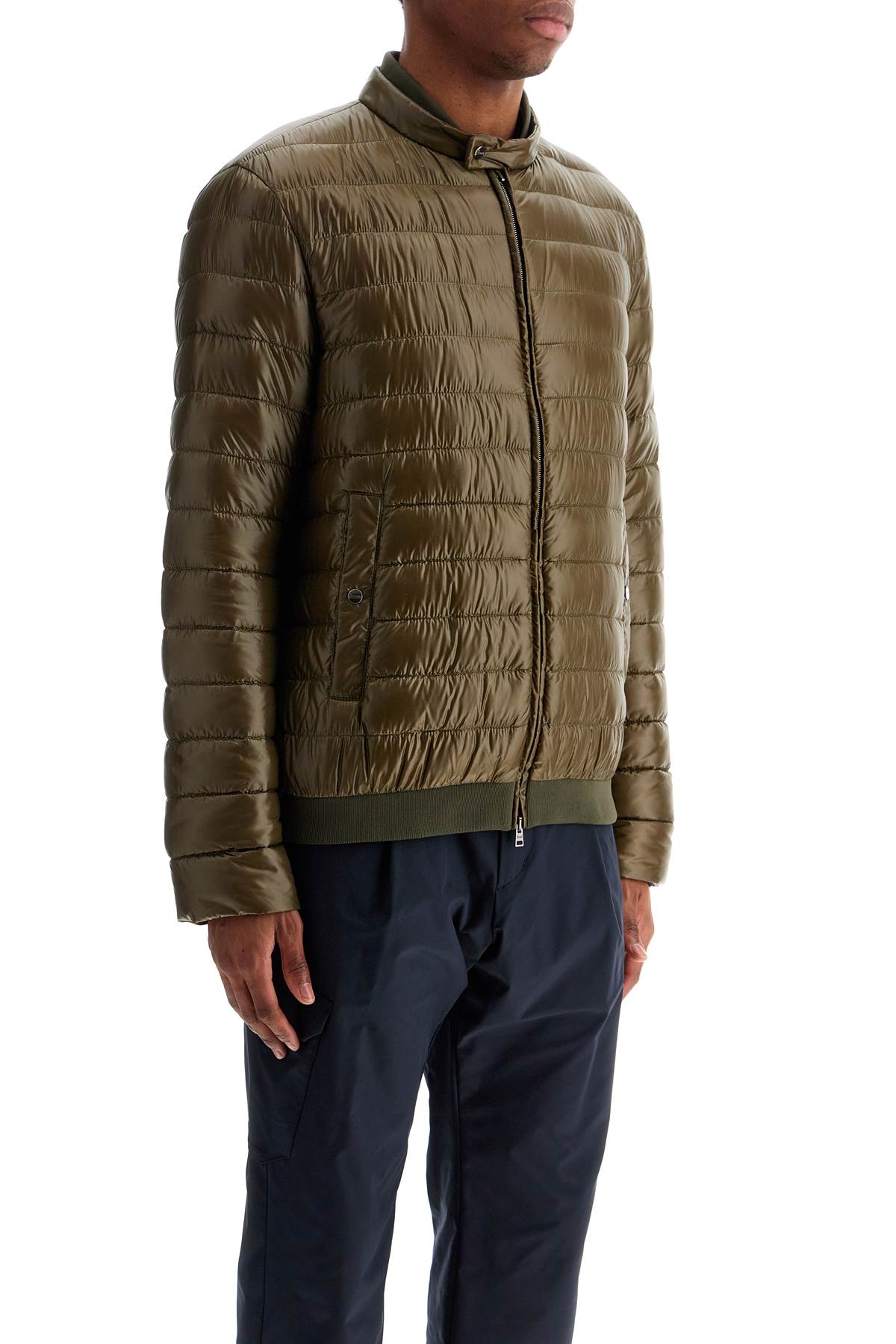 Herno Military Green Down Jacket In Polyamide With High Collar