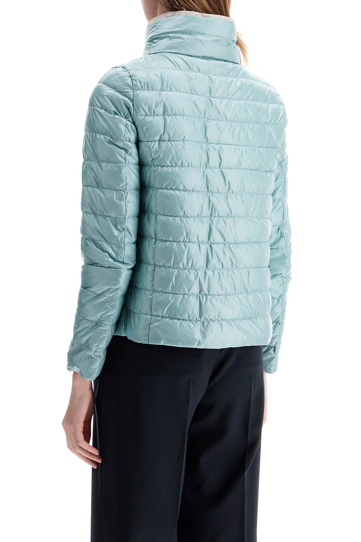 Herno Short Puffer Jacket In Ice Blue Nylon With Metal Buttons