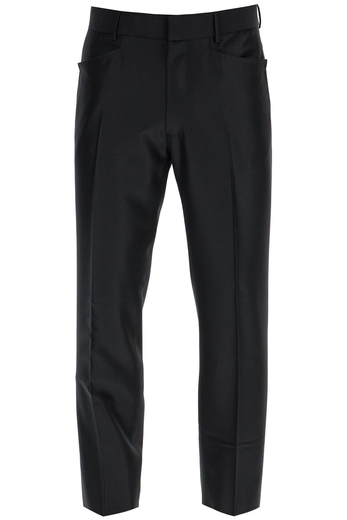 Tom Ford Men'S Black Wool And Silk Regular Fit Trousers Made In Italy