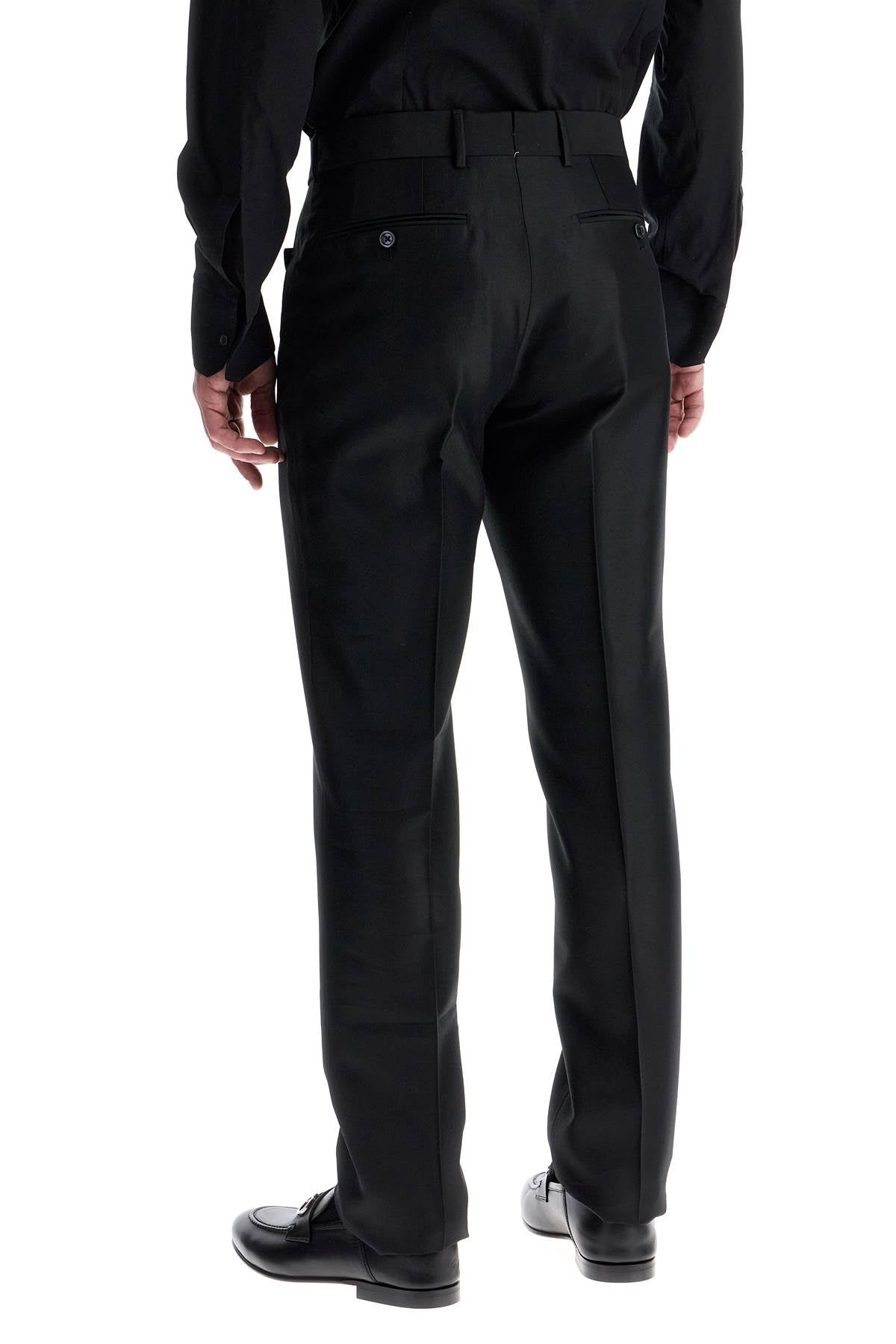 Tom Ford Men'S Black Wool And Silk Regular Fit Trousers Made In Italy