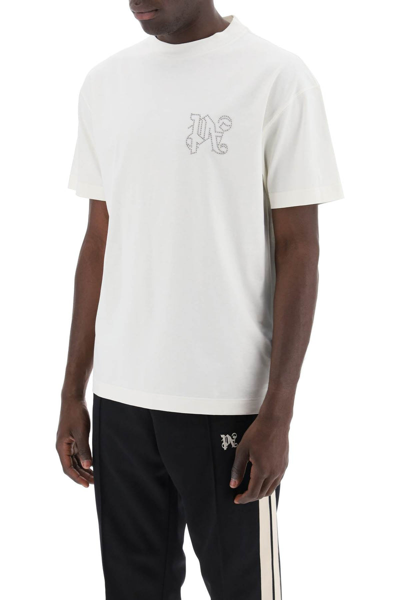 Palm Angels T-Shirt With Studded Monogram White