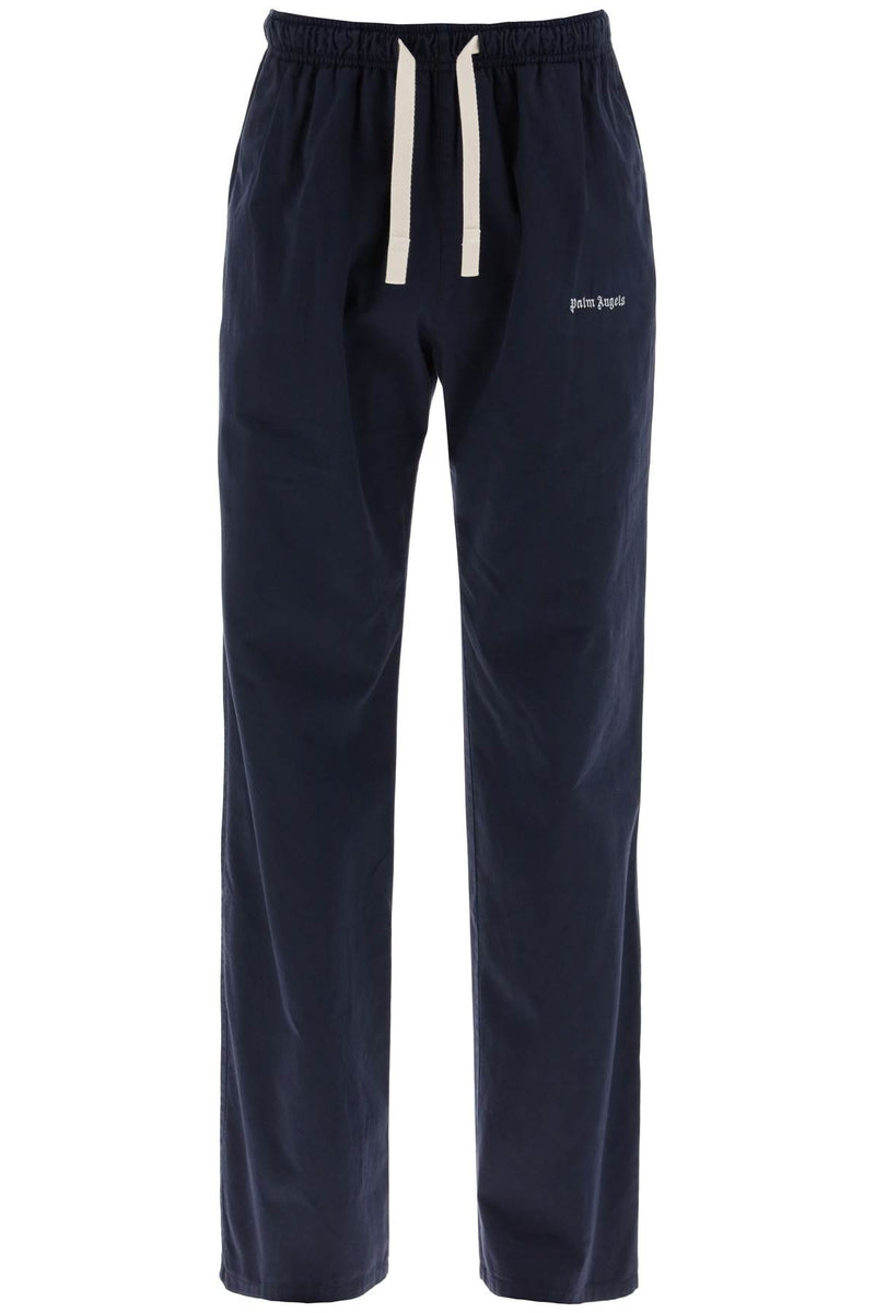 Palm Angels Cotton Gabardine Travel Joggers Blue