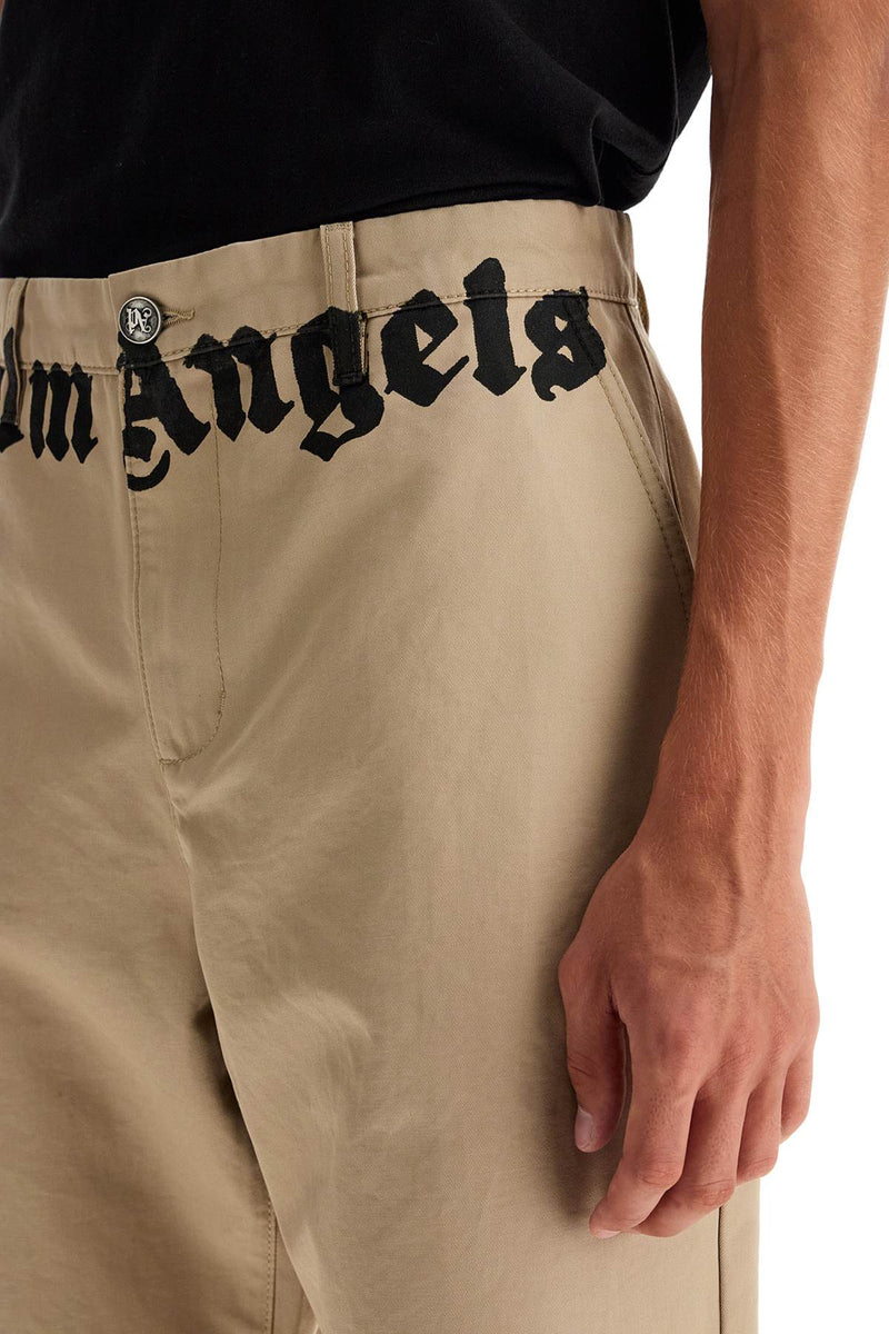 Palm Angels Chino Pants With Logo Branding Beige