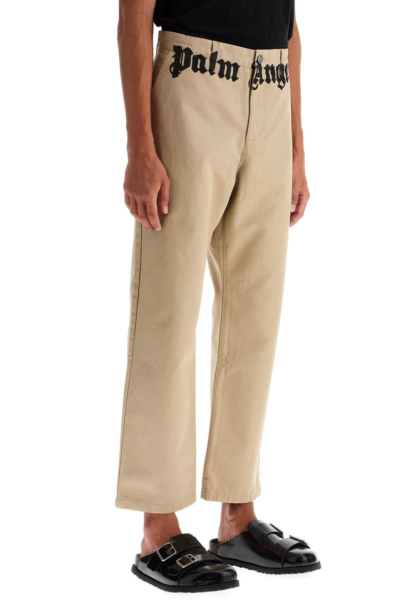 Palm Angels Chino Pants With Logo Branding Beige