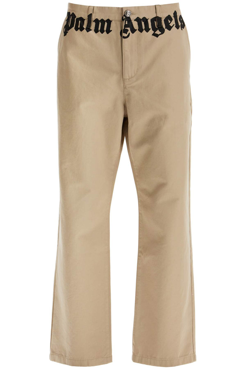 Palm Angels Chino Pants With Logo Branding Beige