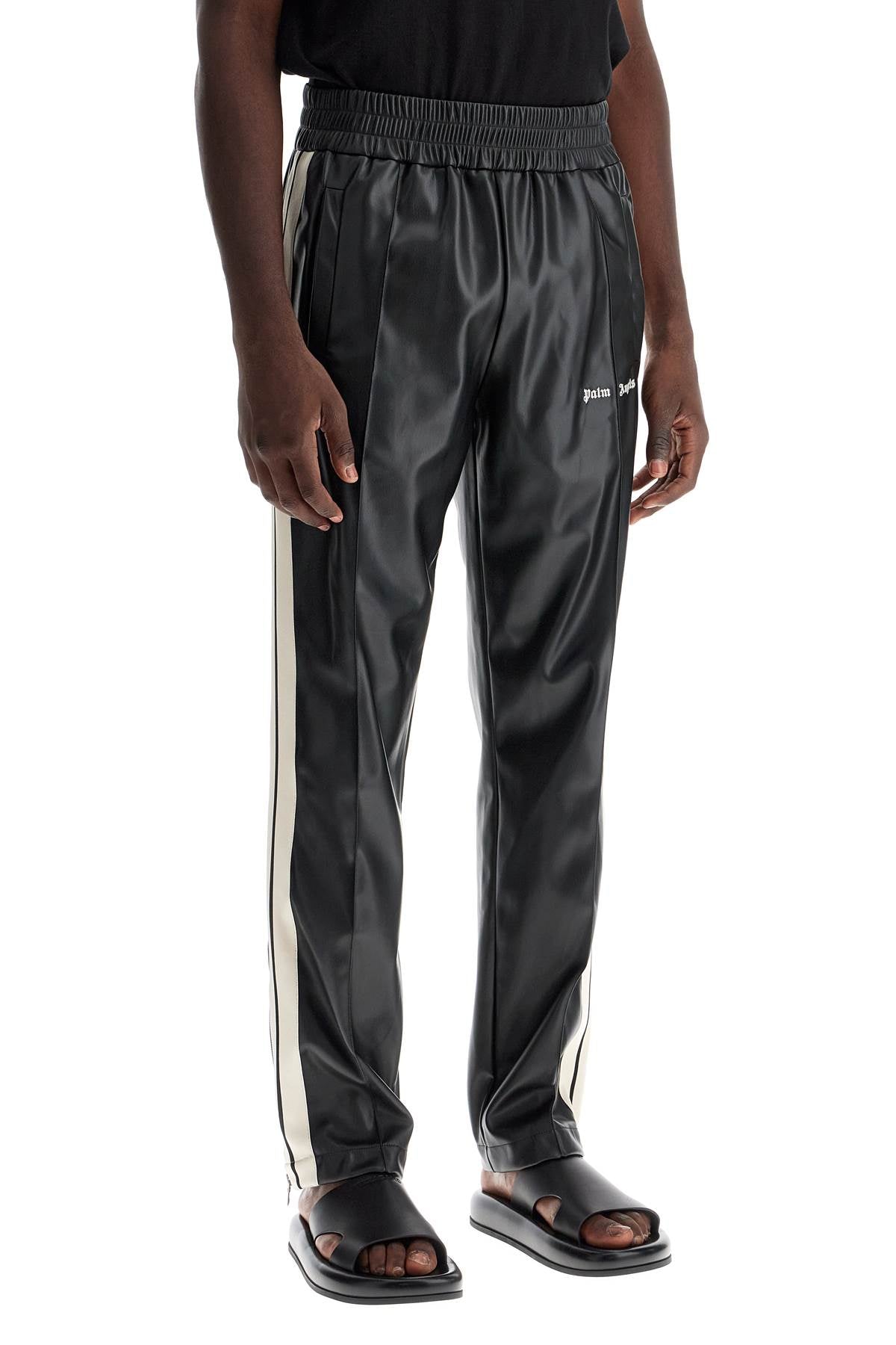 Palm Angels Faux Leather Joggers With Side Stripes