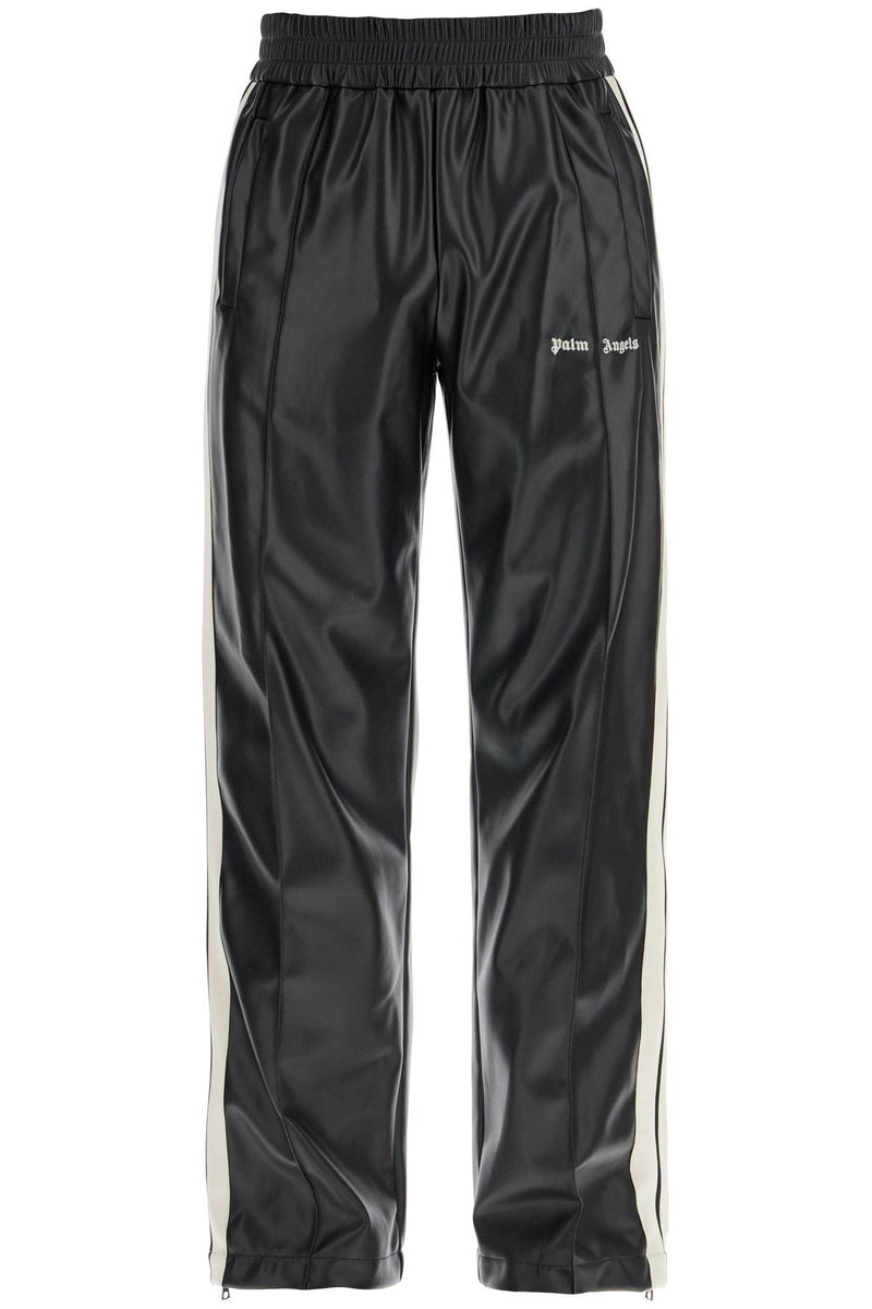 Palm Angels Faux Leather Joggers With Side Stripes Black