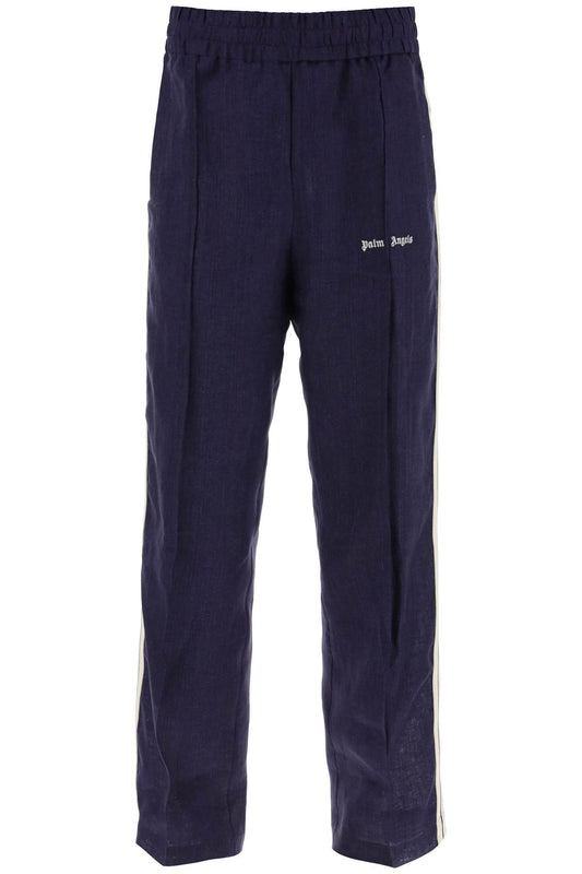 Palm Angels Linen Joggers With Side Stripes Blue