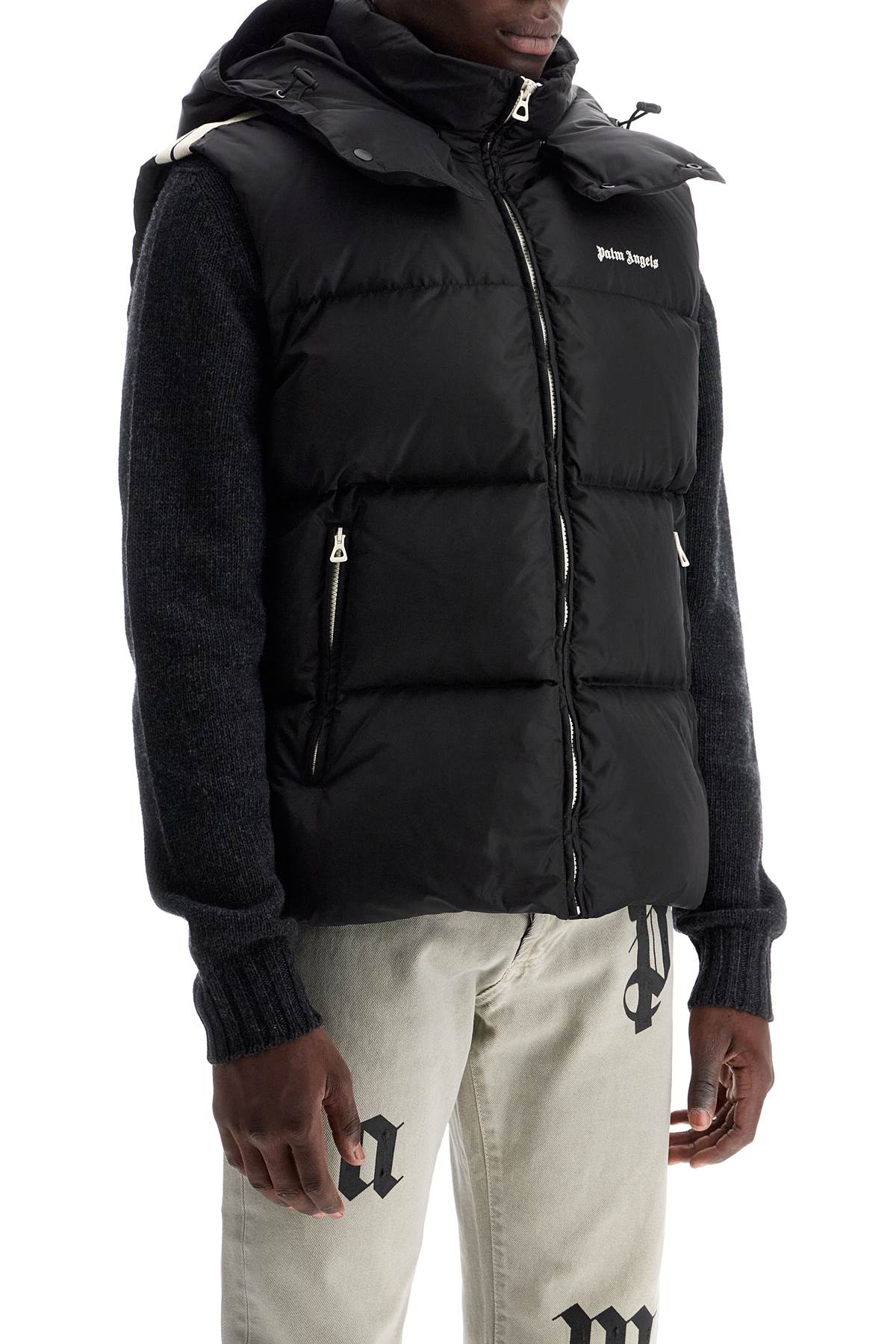 Palm Angels Sleeveless Down Jacket With Contrasting