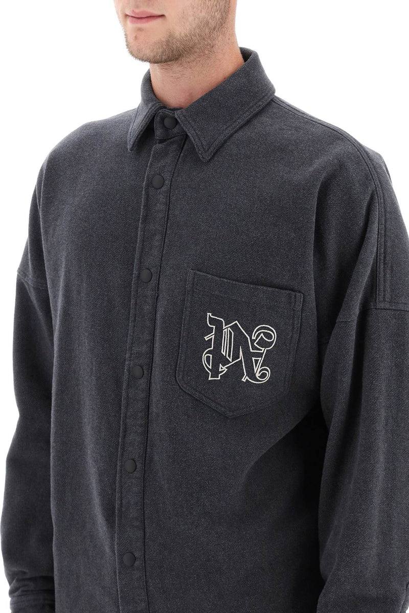 Palm Angels Pa Monogram Flannel Overshirt Grey