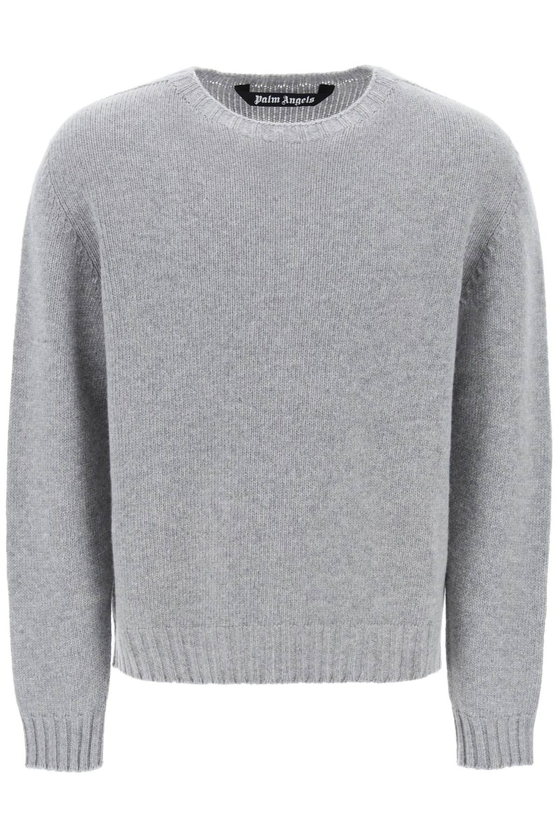 Palm Angels Wool Sweater With Logo Intarsia Grey