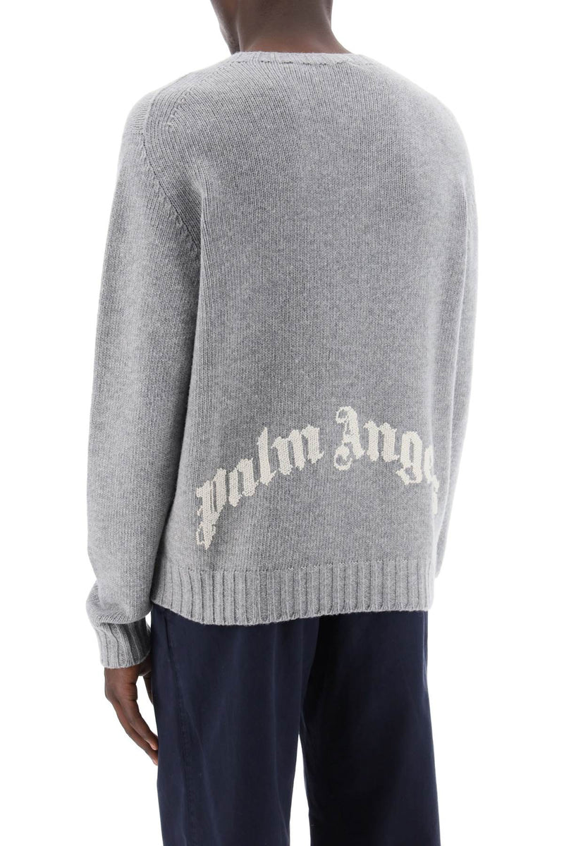 Palm Angels Wool Sweater With Logo Intarsia Grey