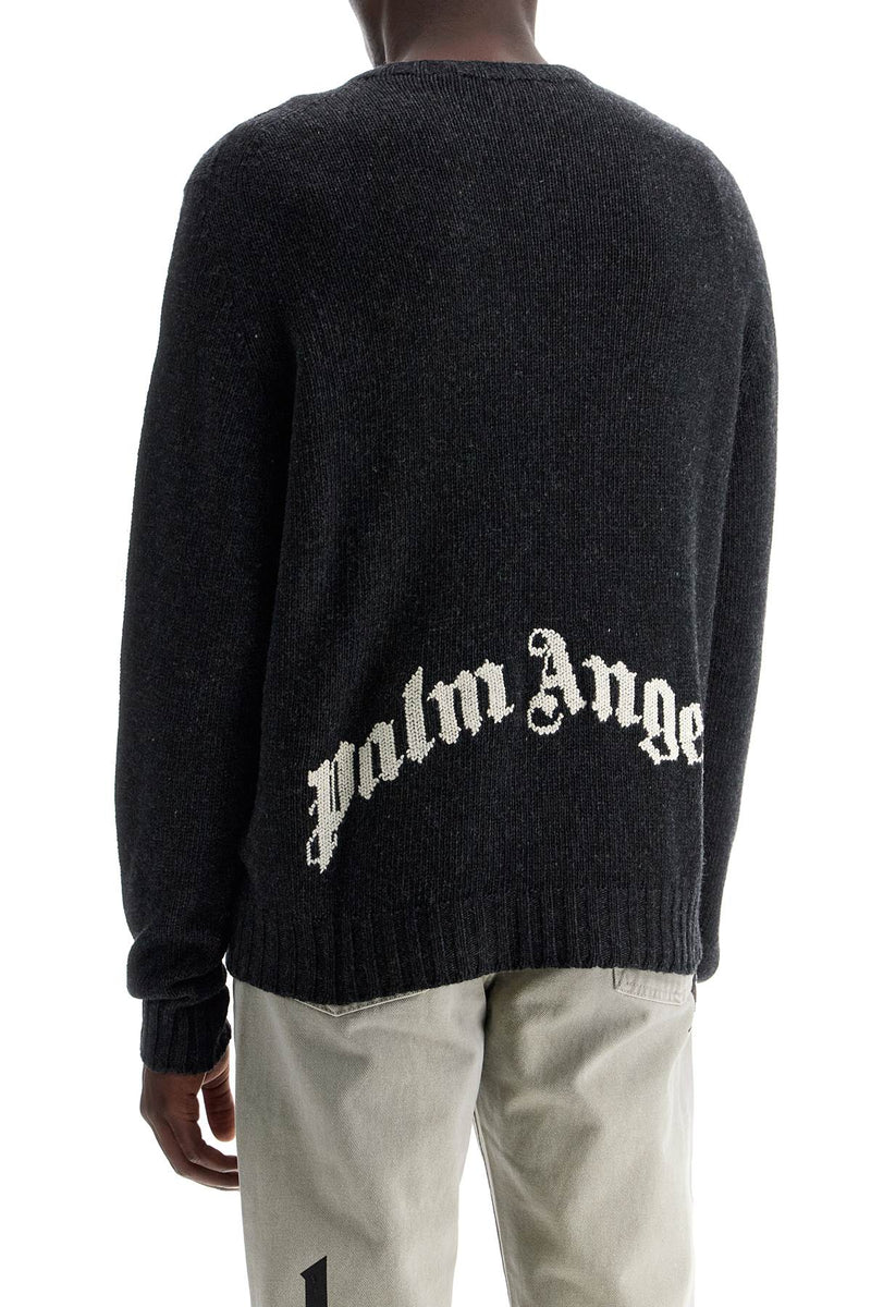 Palm Angels Curved Logo Pullover Sweater Grey