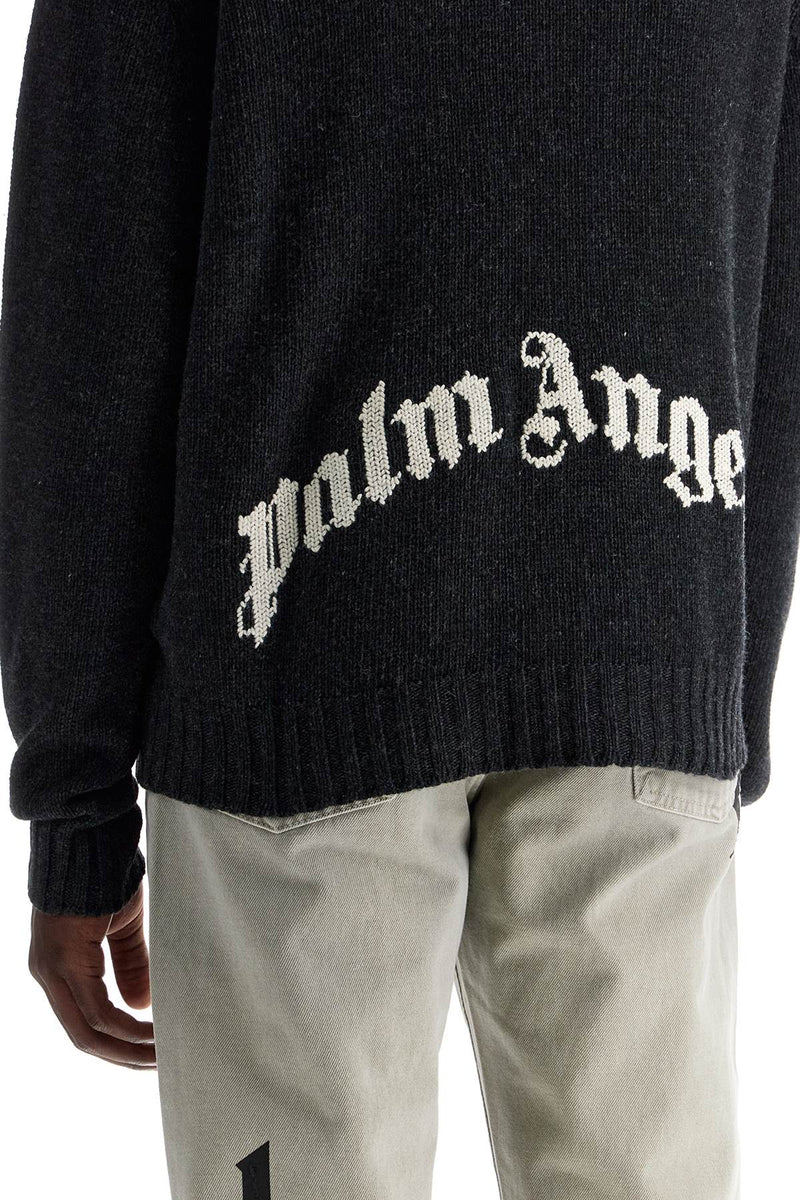 Palm Angels Curved Logo Pullover Sweater Grey