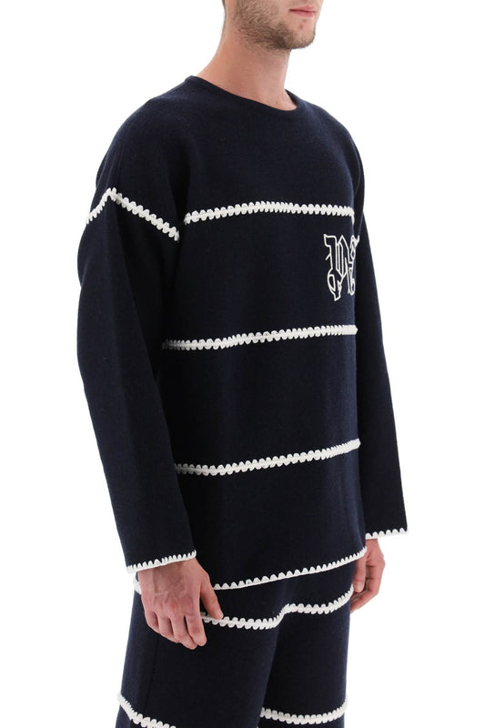 Palm Angels Embroidered Jacquard Sweater Blue