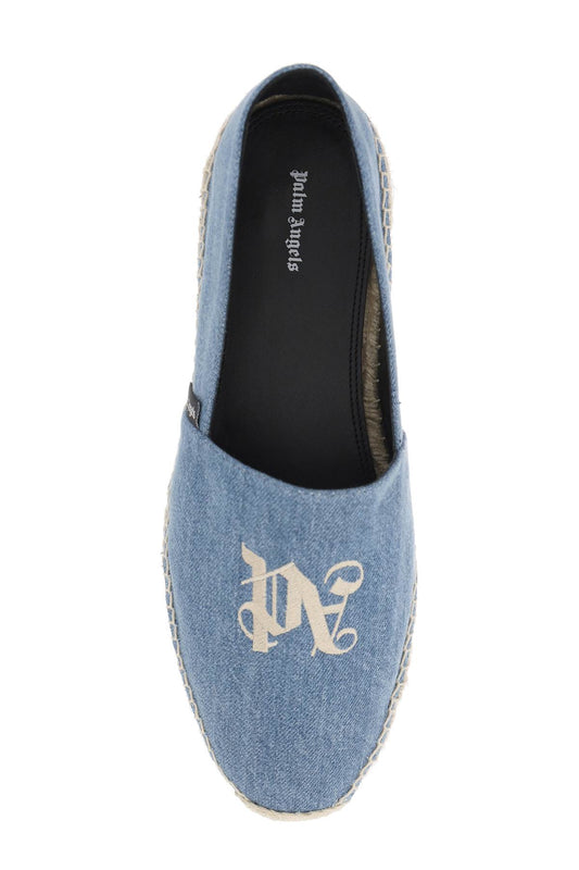 Palm Angels Denim Espadrilles With Embroidered Logo Blue