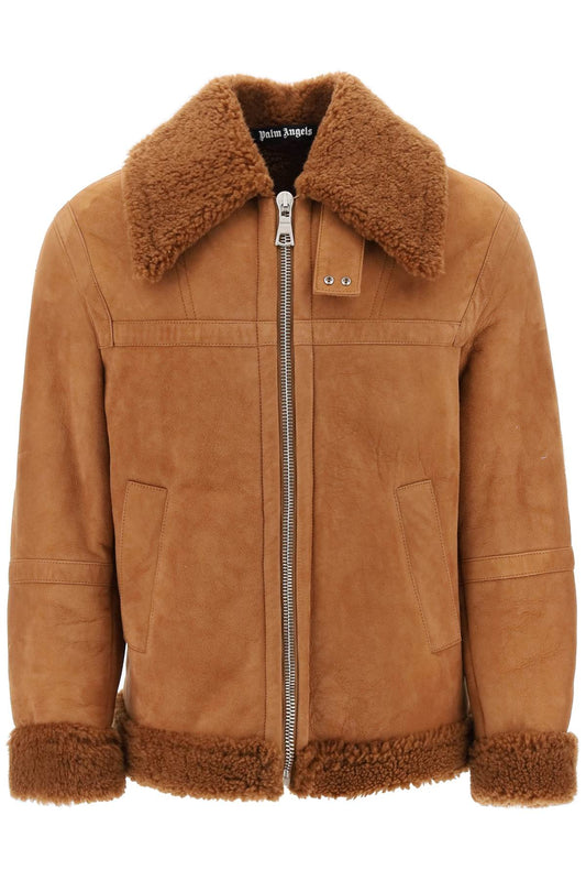 Palm Angels University Shearling Jacket Brown