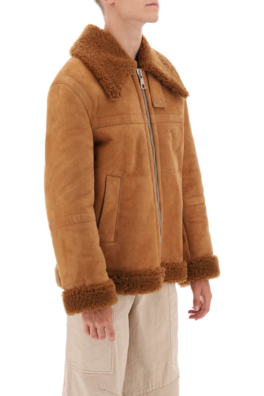 Palm Angels University Shearling Jacket Brown