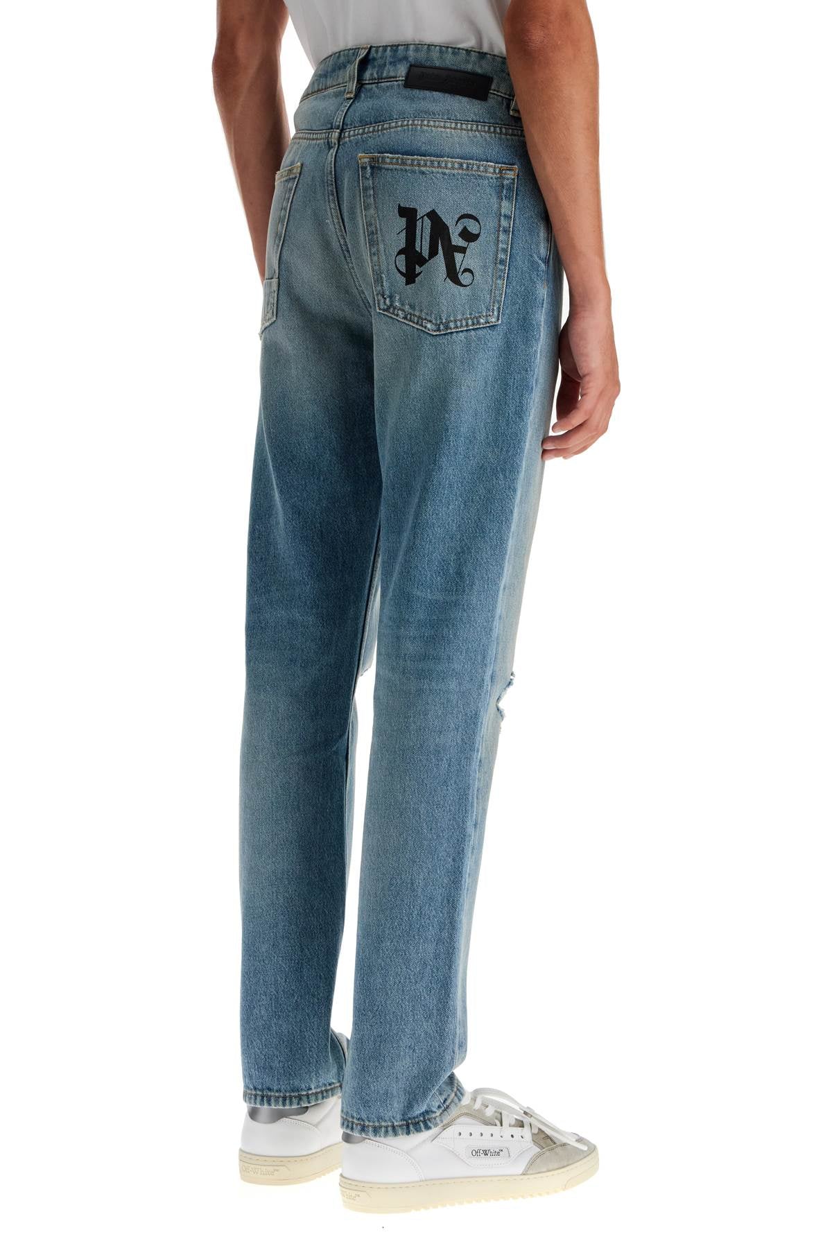 Palm Angels Straight Leg Monogram Print Jeans Blue