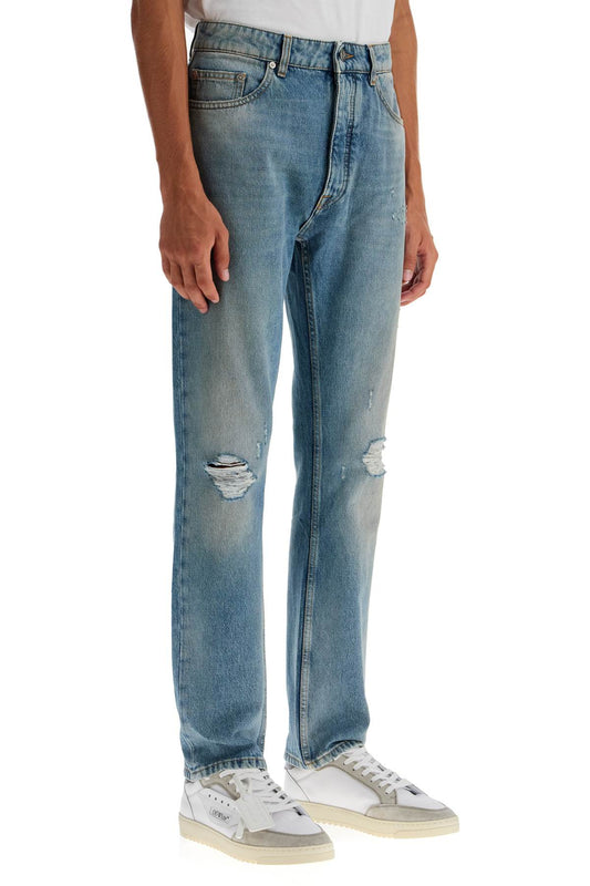 Palm Angels Straight Leg Monogram Print Jeans Blue