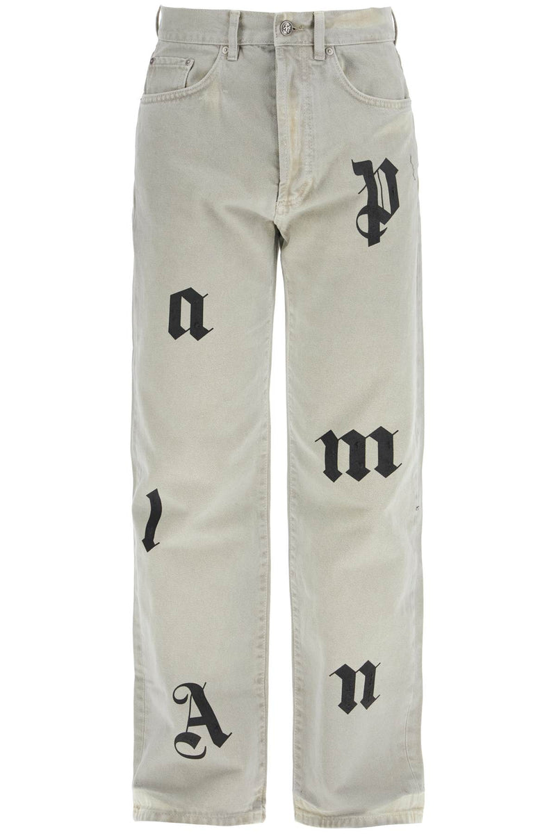 Palm Angels Loose Printed Detail Jeans With Eight Grey