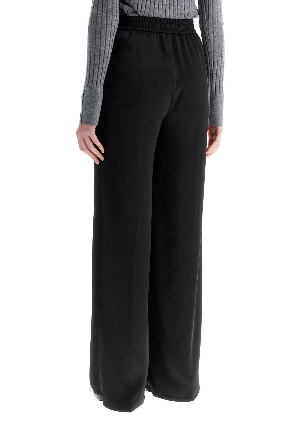 Herno Wide Leg High Waist Black Satin Trousers For Women