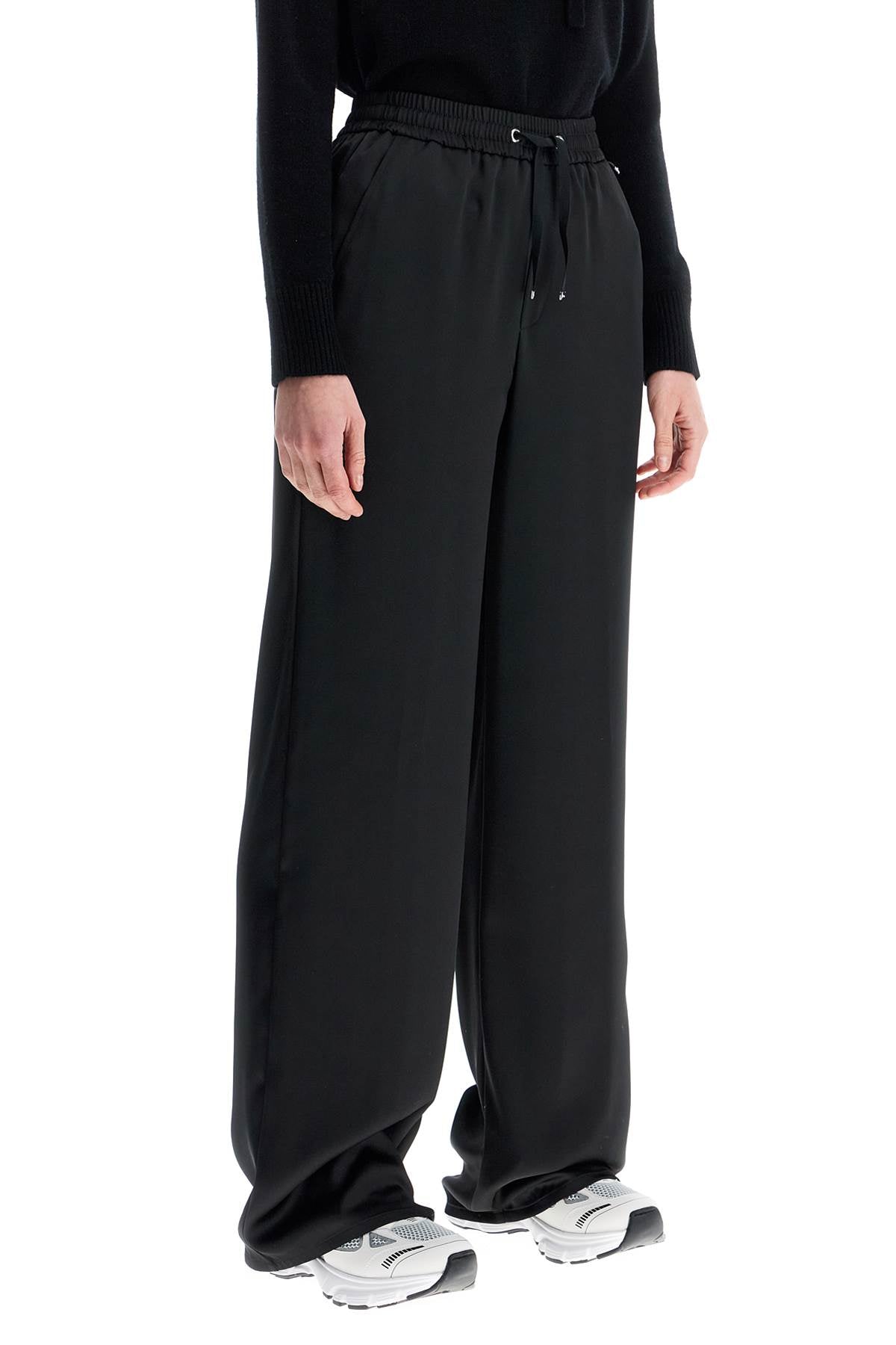 Herno Wide Leg High Waist Black Satin Trousers For Women