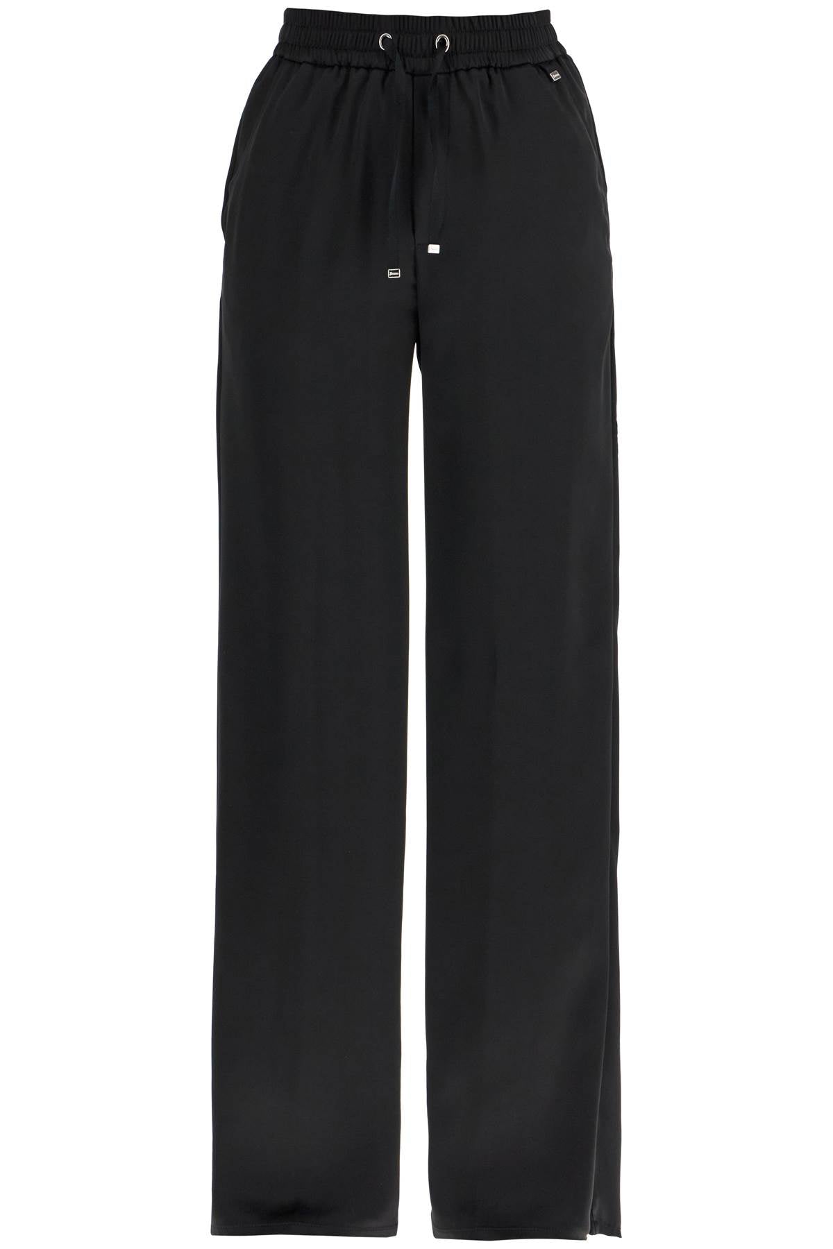 Herno Wide Leg High Waist Black Satin Trousers For Women